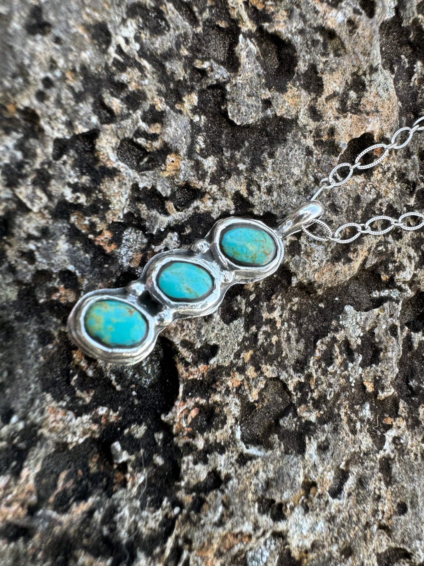 Dainty three stone turquoise pendant