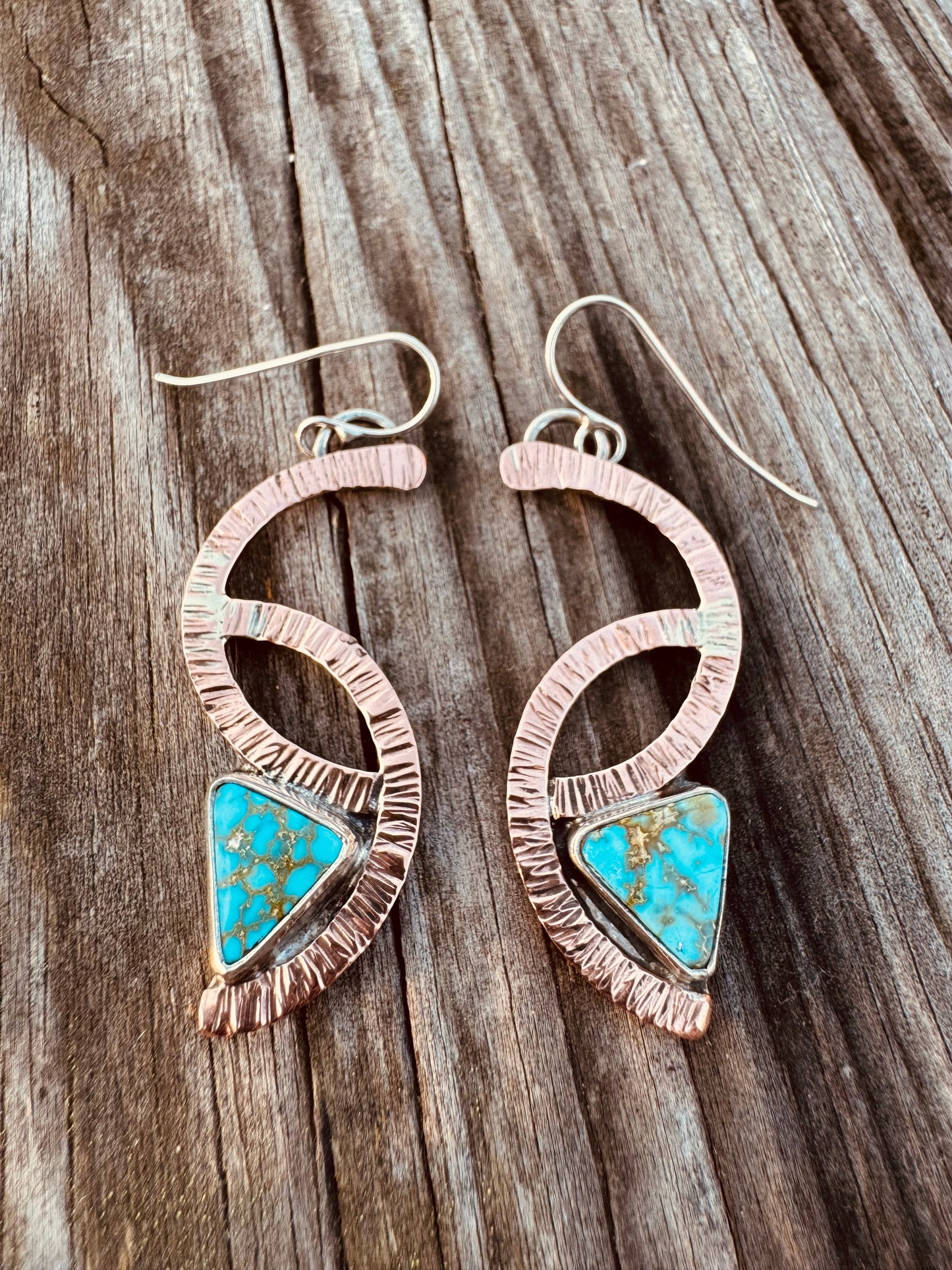 Winding Path Copper and Silver Turquoise earrings