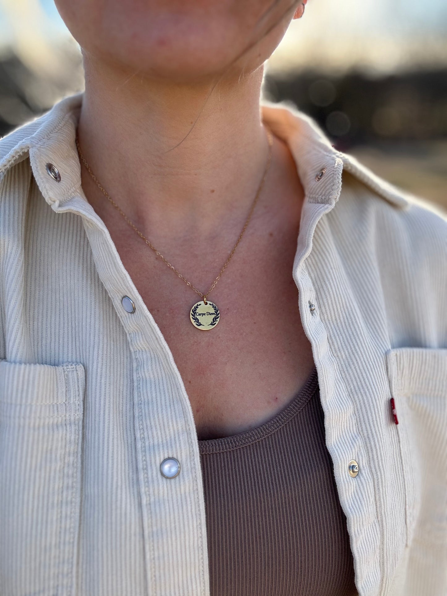 Carpe Diem Gold Stainless Steel Necklace