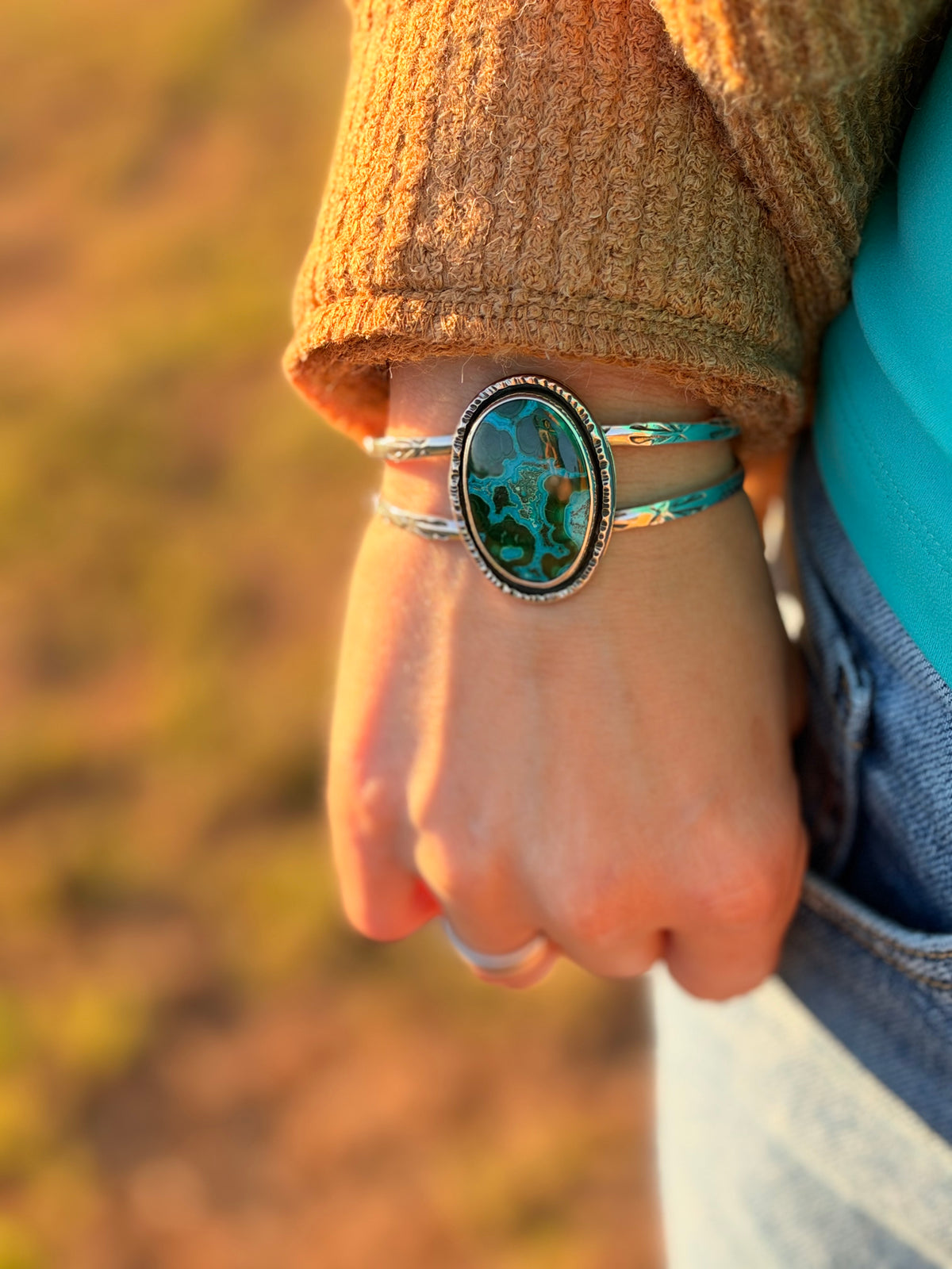 Wild Feather Malachite Chrysocolla Cuff Bracelet
