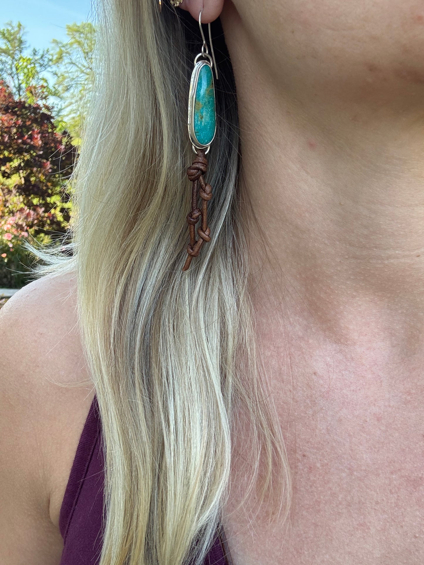 Kingman turquoise earrings with leather