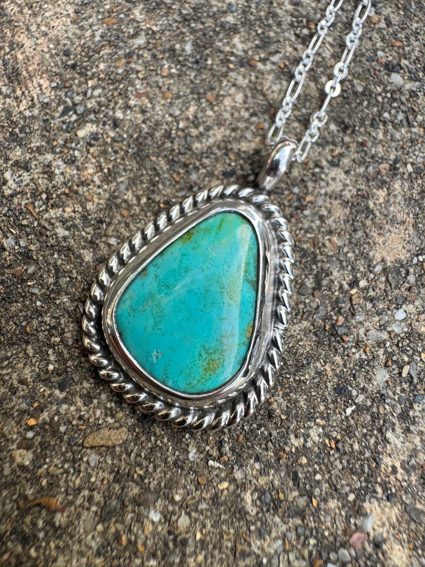 Tyrone turquoise chunky twist wire pendant