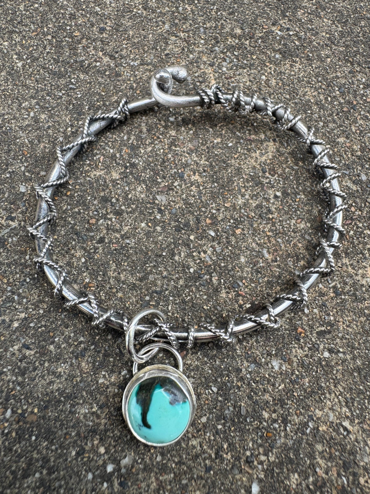 Knotted Rope Bangle with turquoise charm