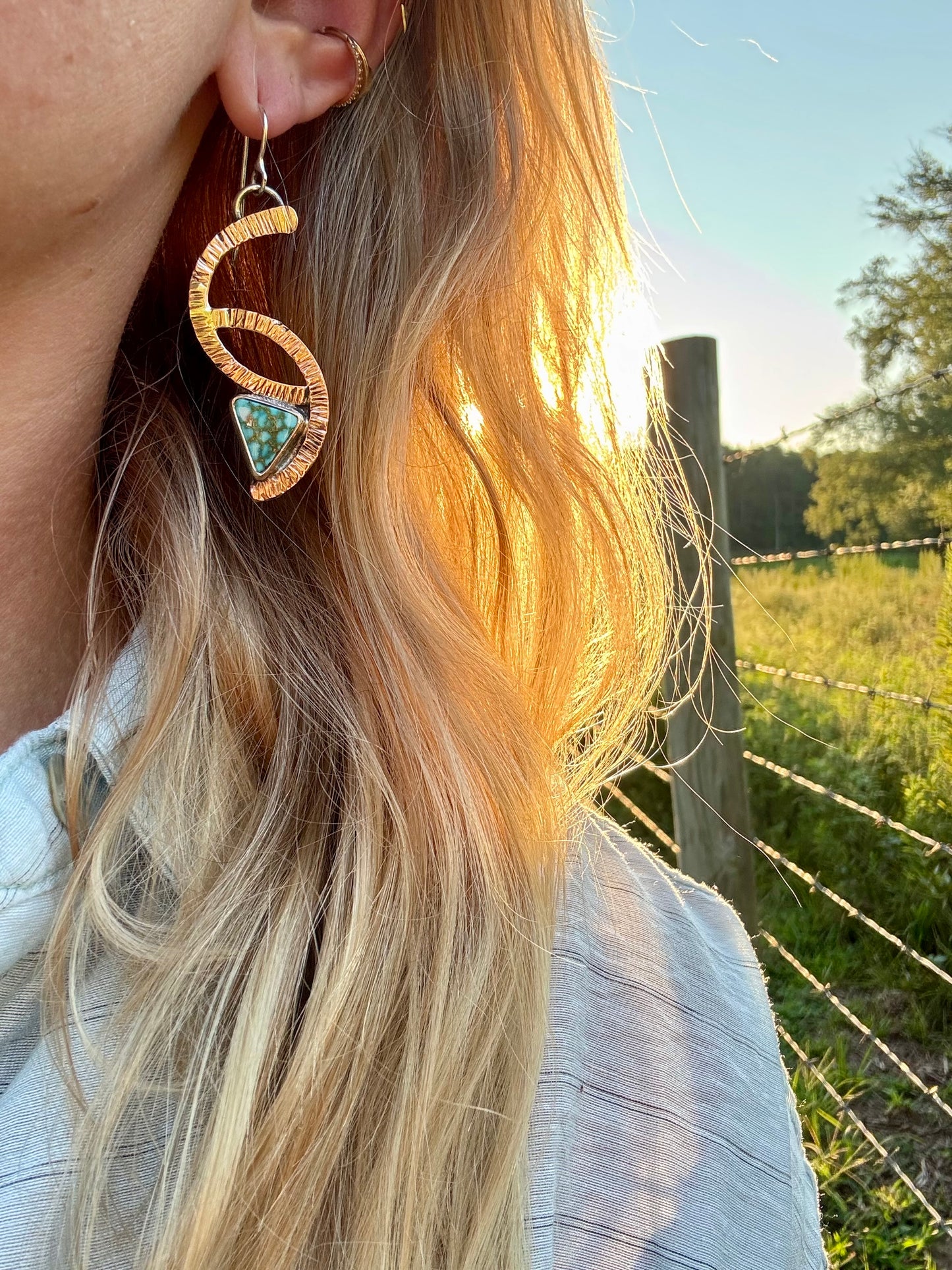 Winding Path Copper and Silver Turquoise earrings