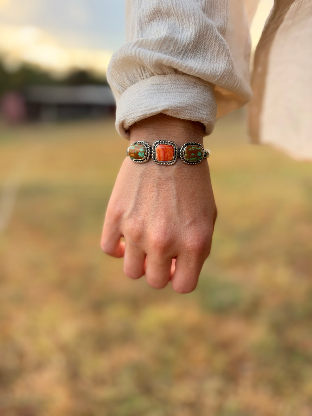 Tyrone turquoise and Spiny Oyster Cuff Bracelet