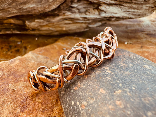 Twisted vines copper, sterling silver and brass cuff bracelet