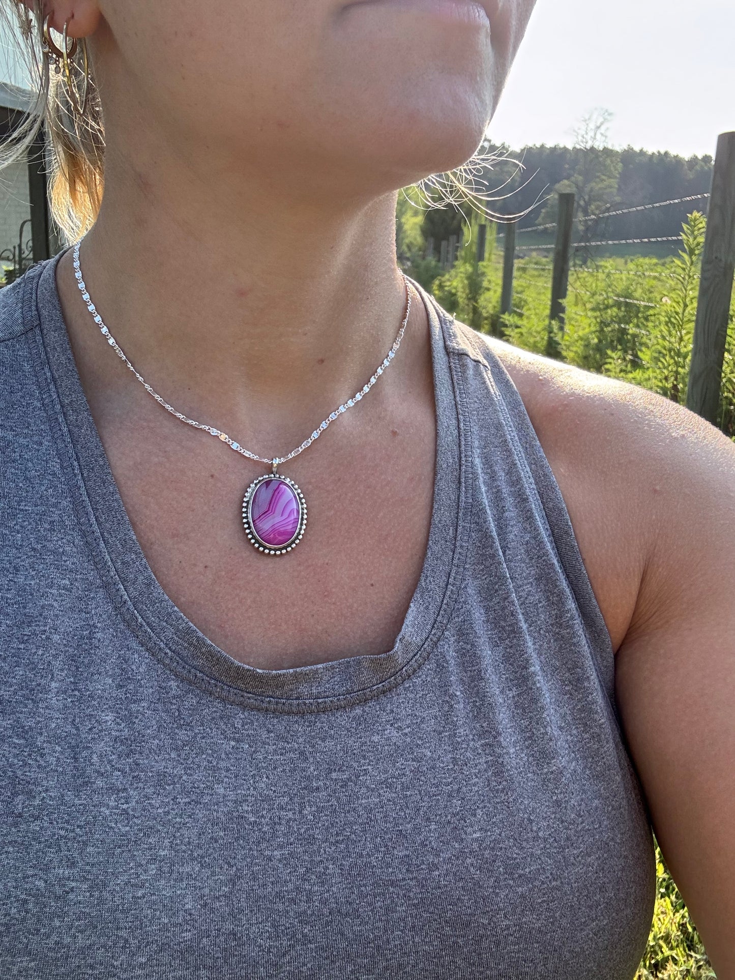 Pink banded agate necklace