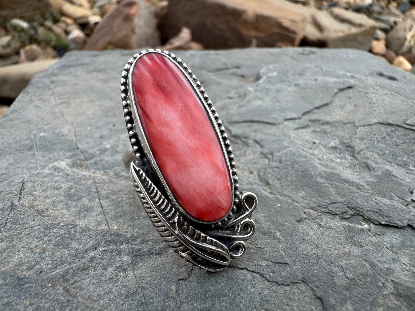 Red Spiny oyster shell ring size 8.25