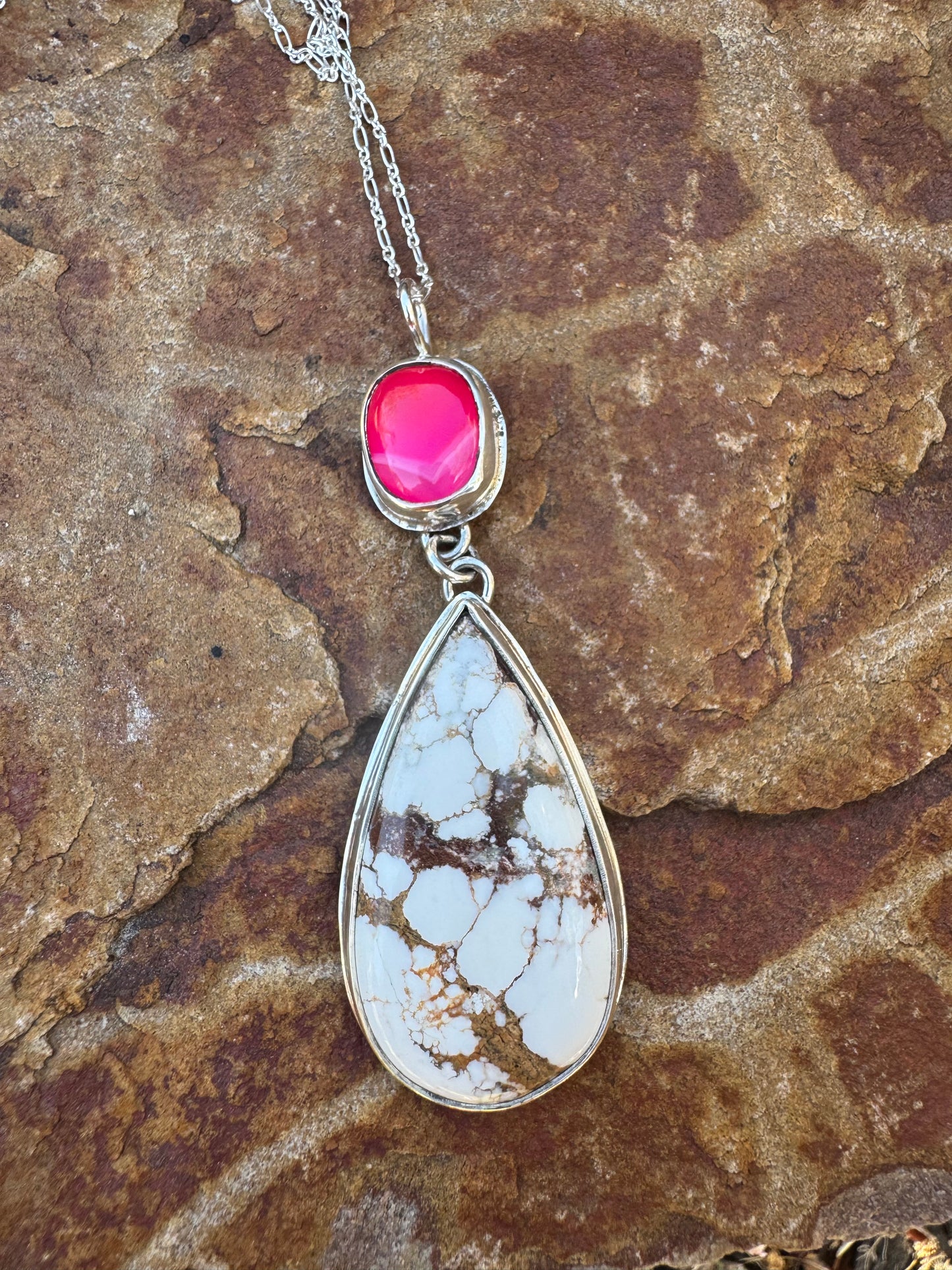 Wild Horse and Pink Agate Statement Pendant