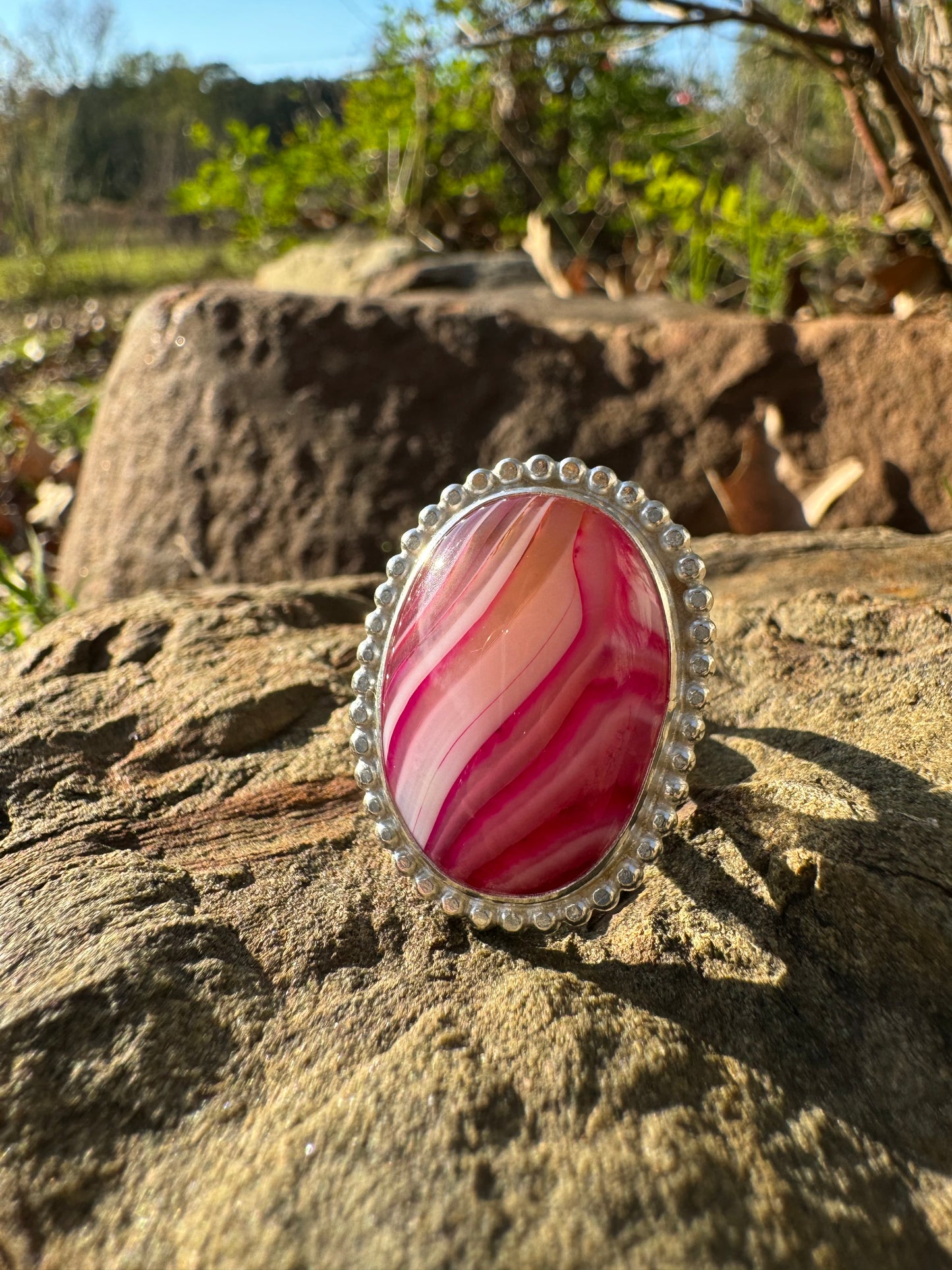 Pink agate ring size 8