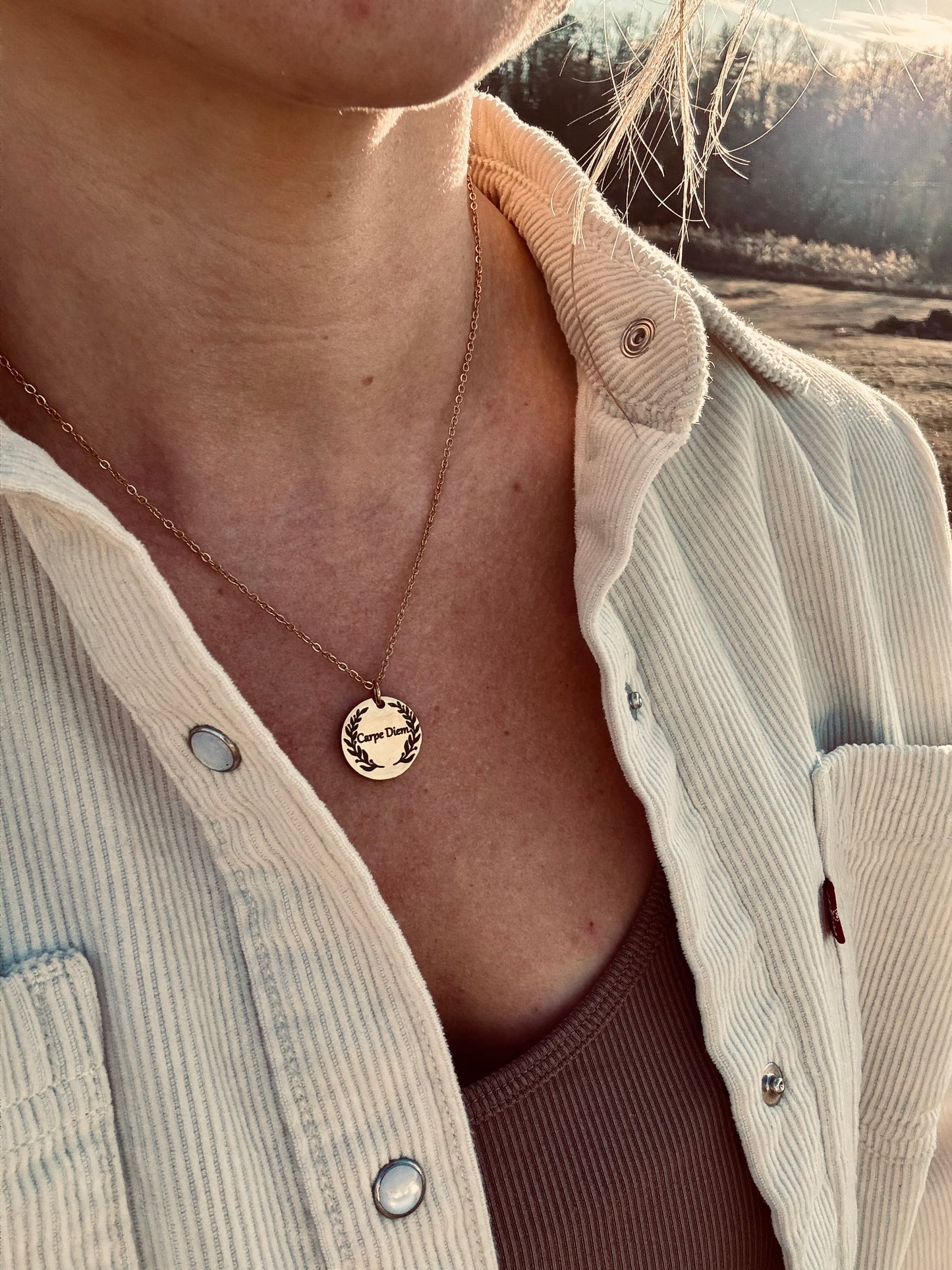Carpe Diem Gold Stainless Steel Necklace