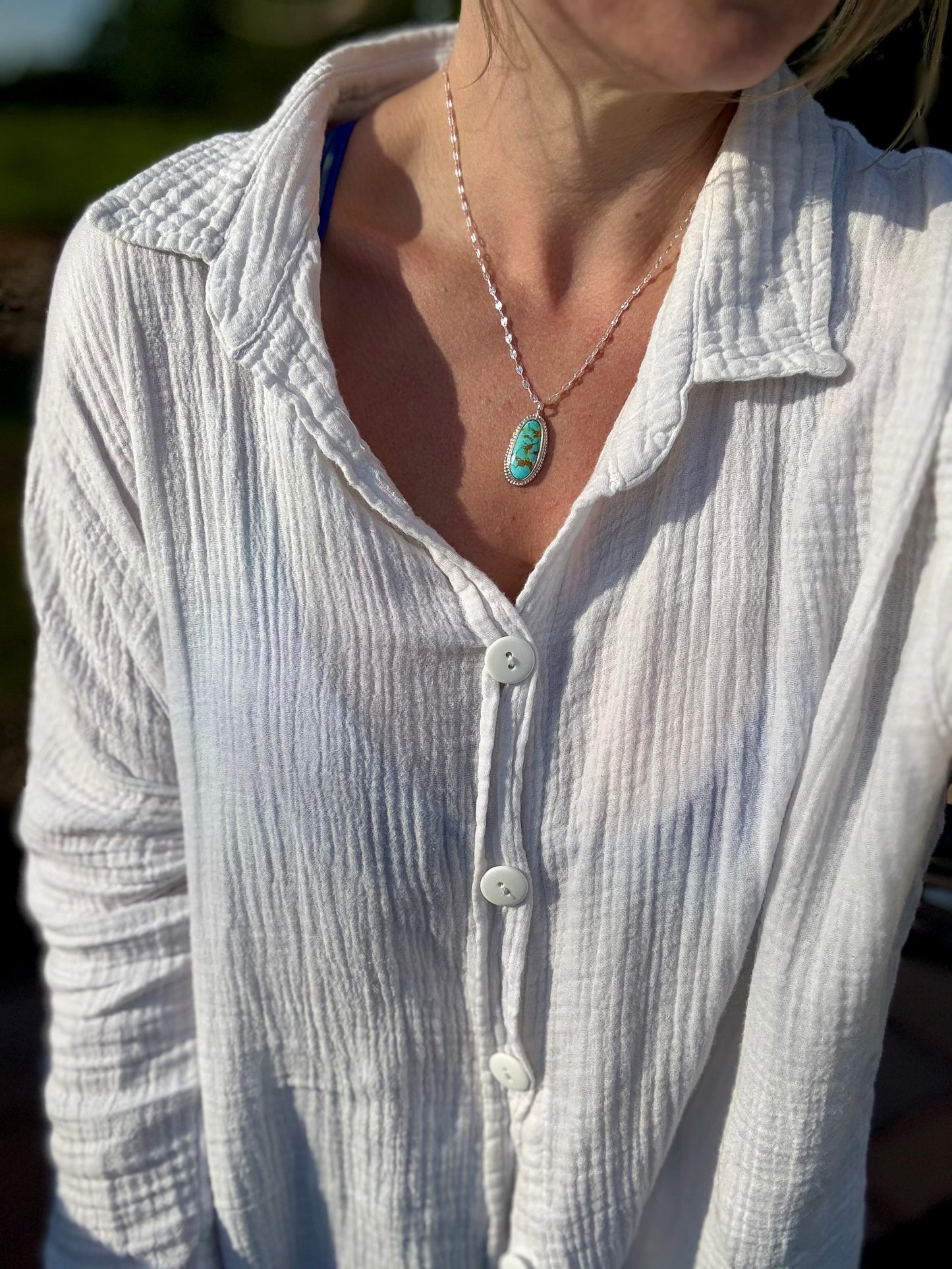 Elongated oval Tyrone turquoise Necklace
