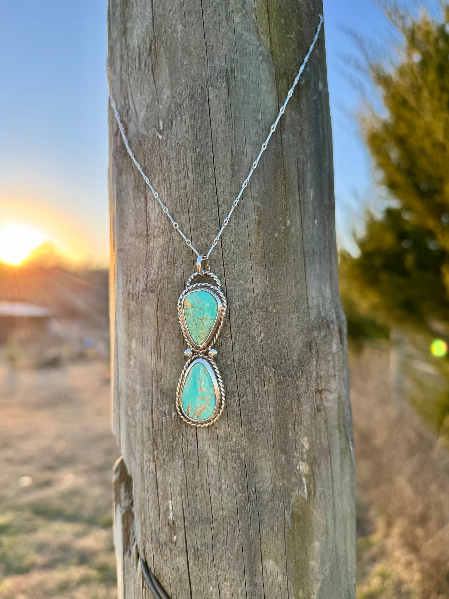 Two Stone Tyrone Turquoise statement Pendant