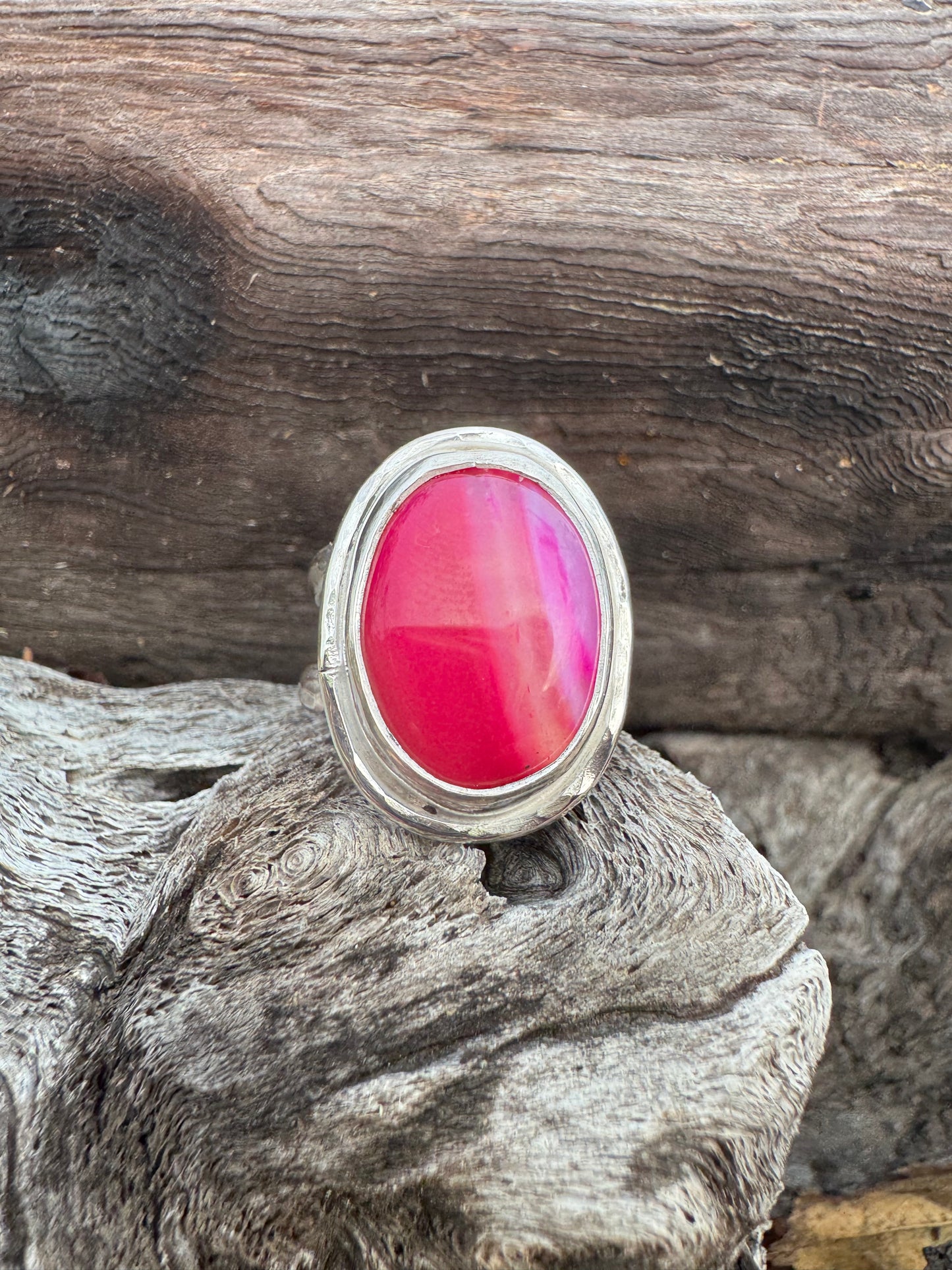 Fuschia pink agate ring size 9
