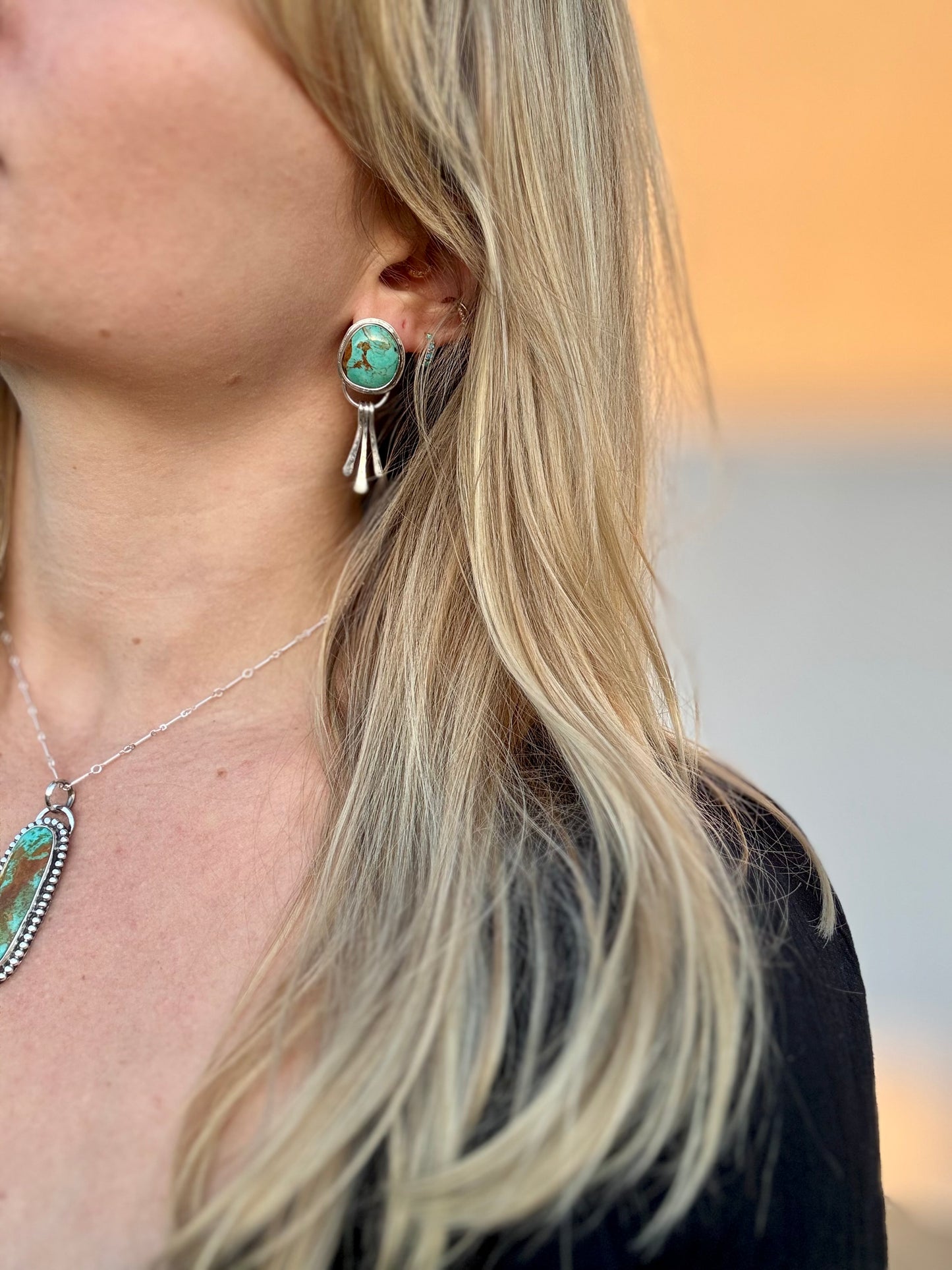 Long Tyrone turquoise beaded detail pendant