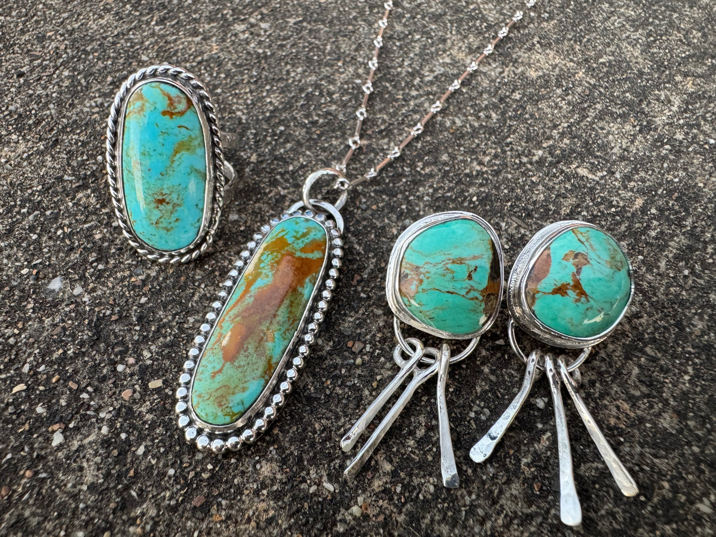 Long Tyrone turquoise beaded detail pendant