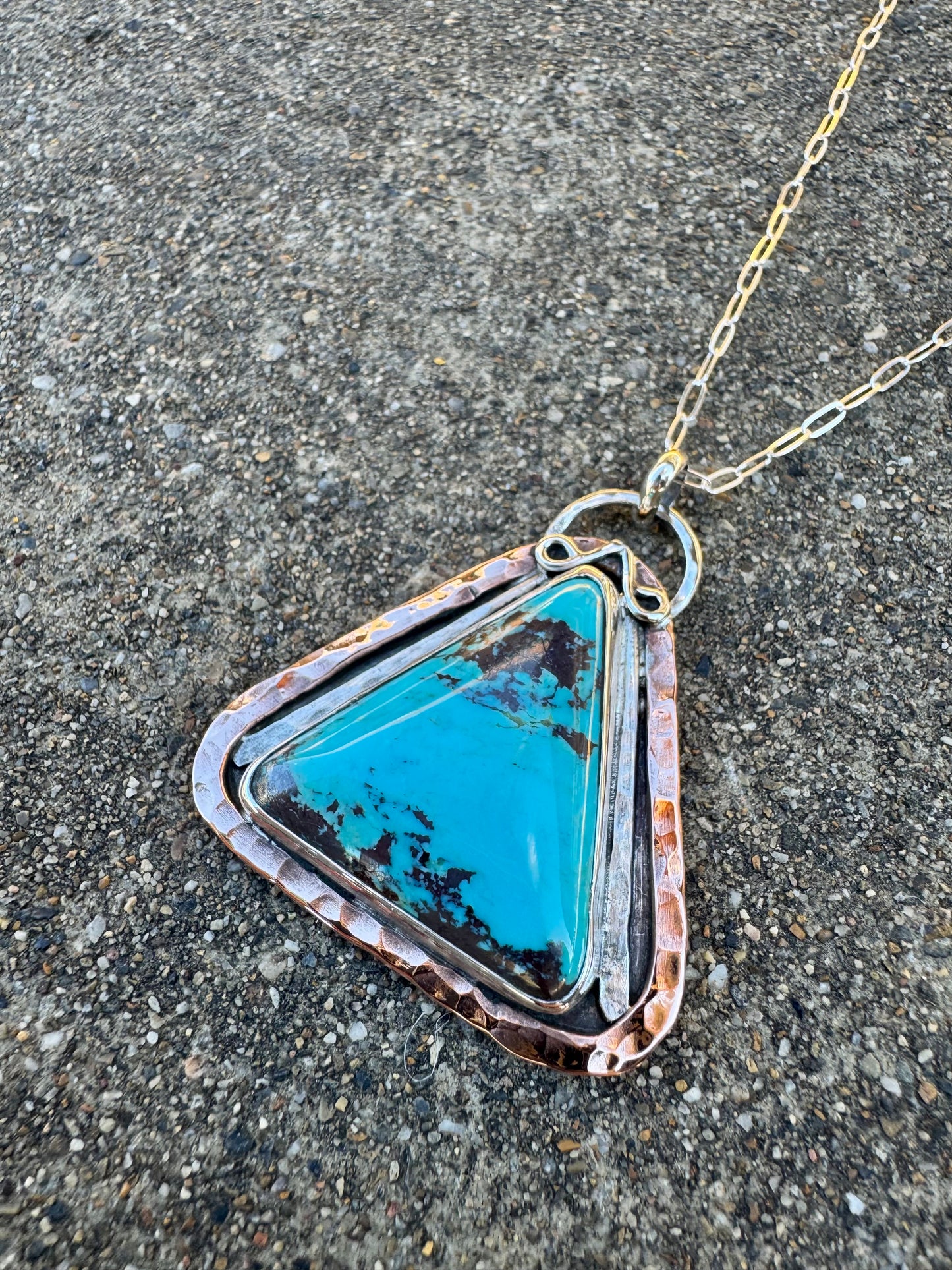 Triangle Kingman Turquoise Pendant with Copper detail