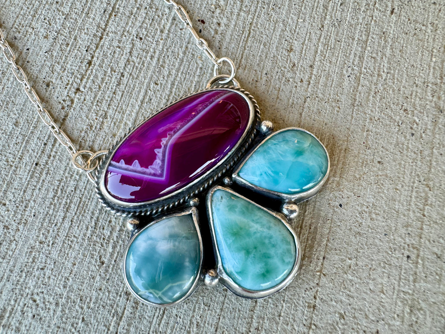 Custom for April Fuchsia pink Agate and Larimar necklace