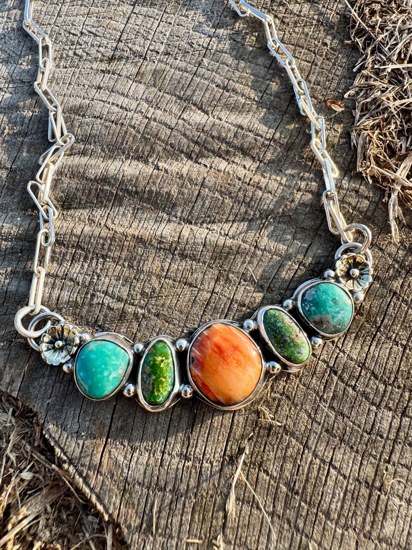 Spiny Oyster and Turquoise station necklace