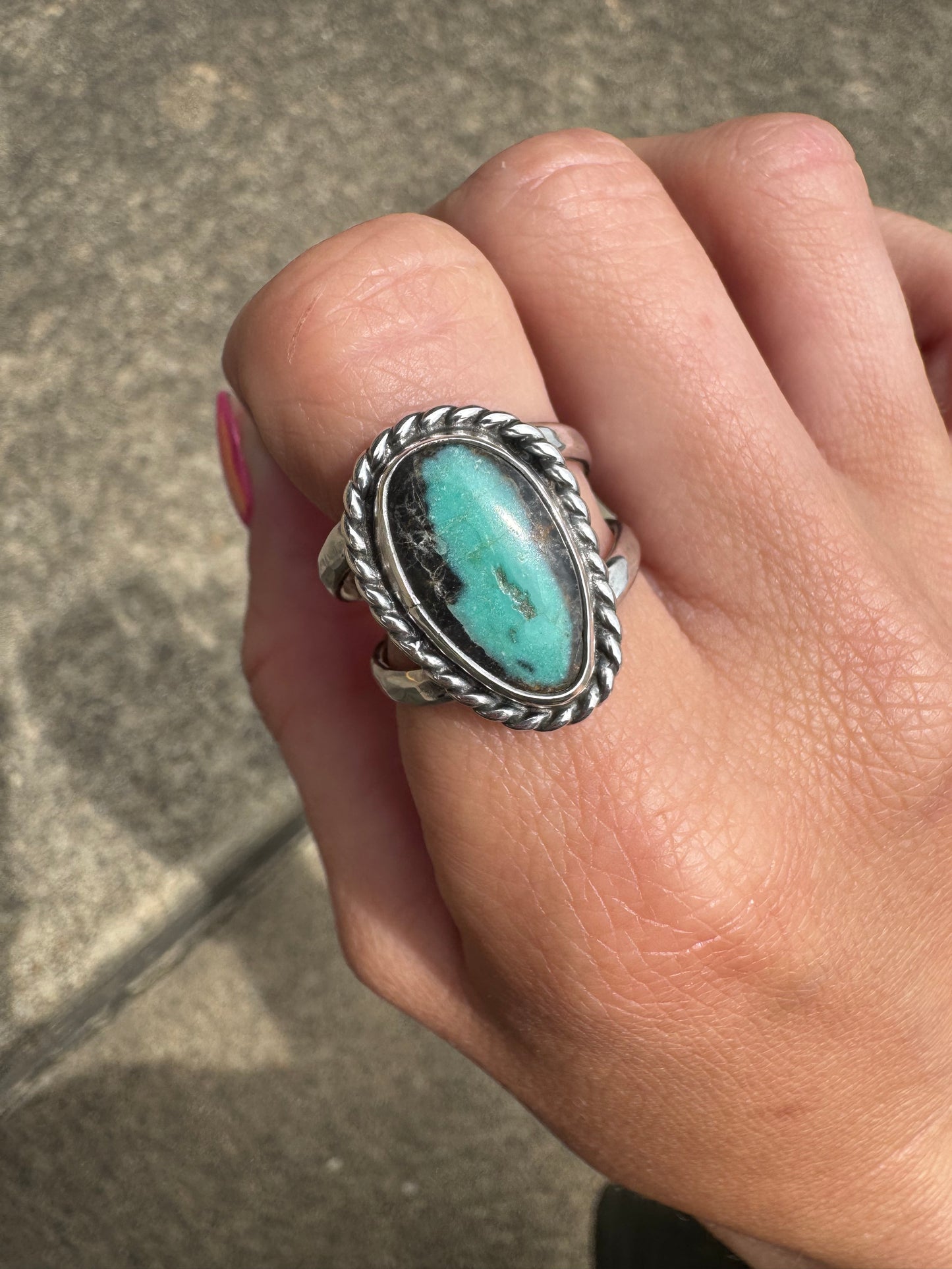 Black and Green turquoise ring size 8
