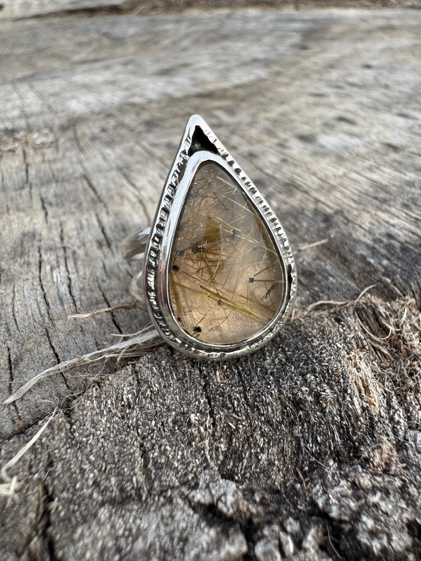Rutilated Quartz Pear Ring size 6