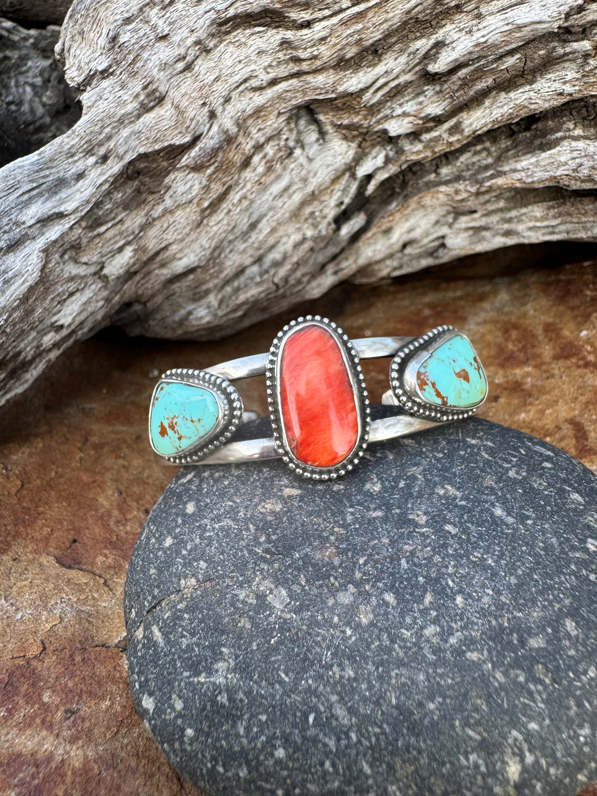 Tyrone turquoise and Spiny oyster cuff