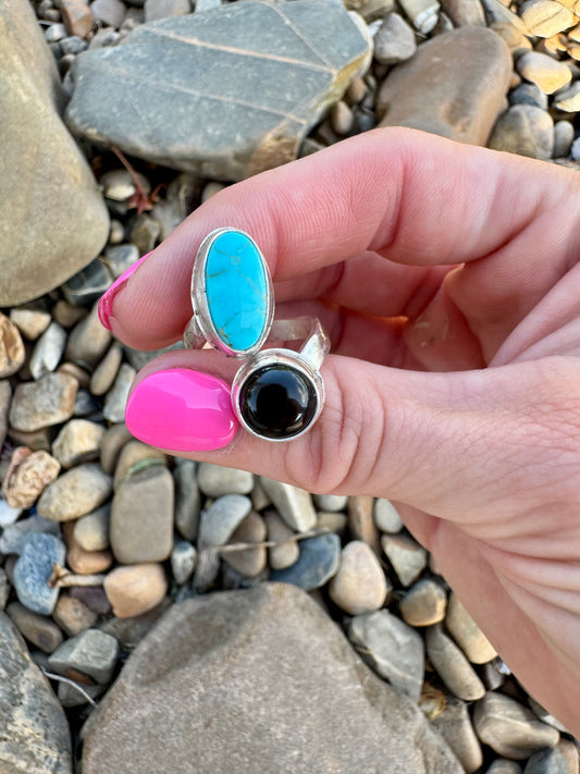 Adjustable Turquoise and Black Onyx ring