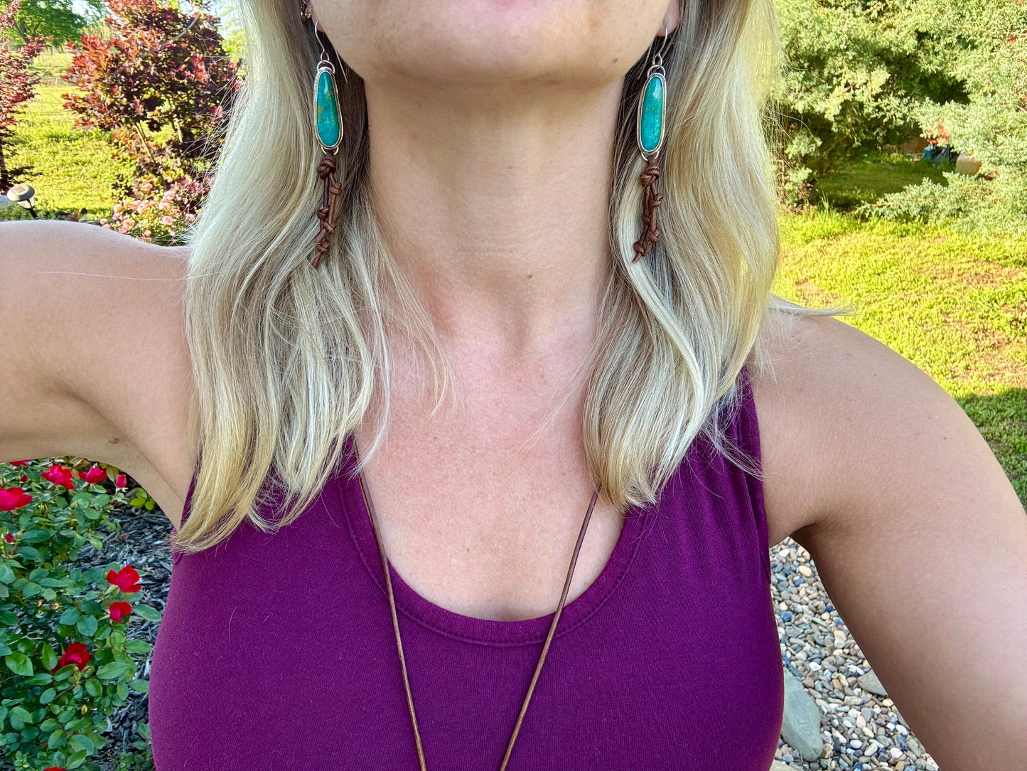 Kingman turquoise earrings with leather