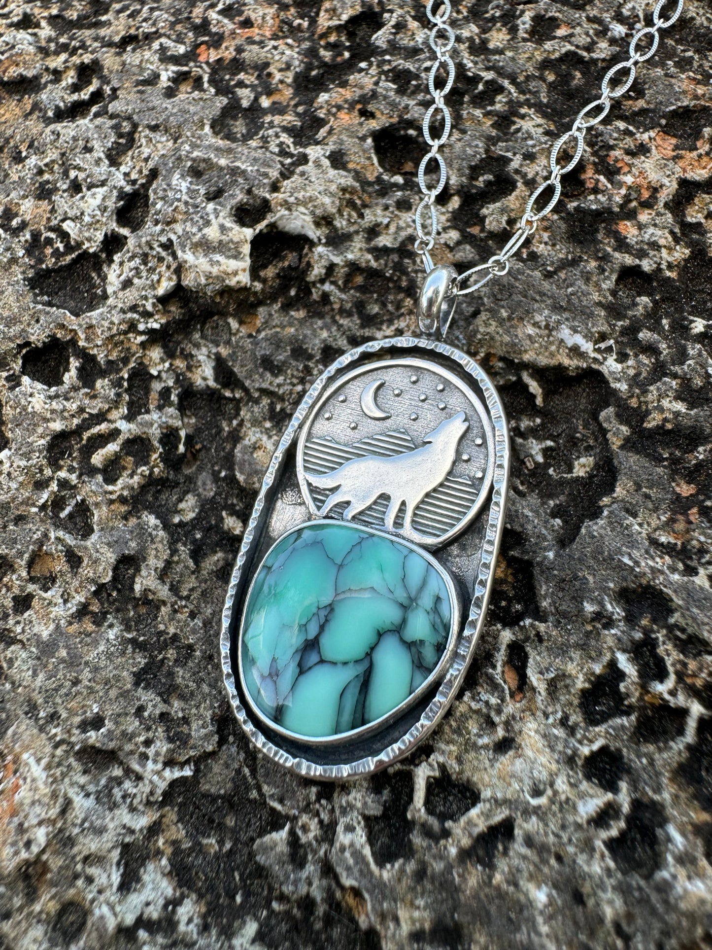 Howling wolf Variscite necklace