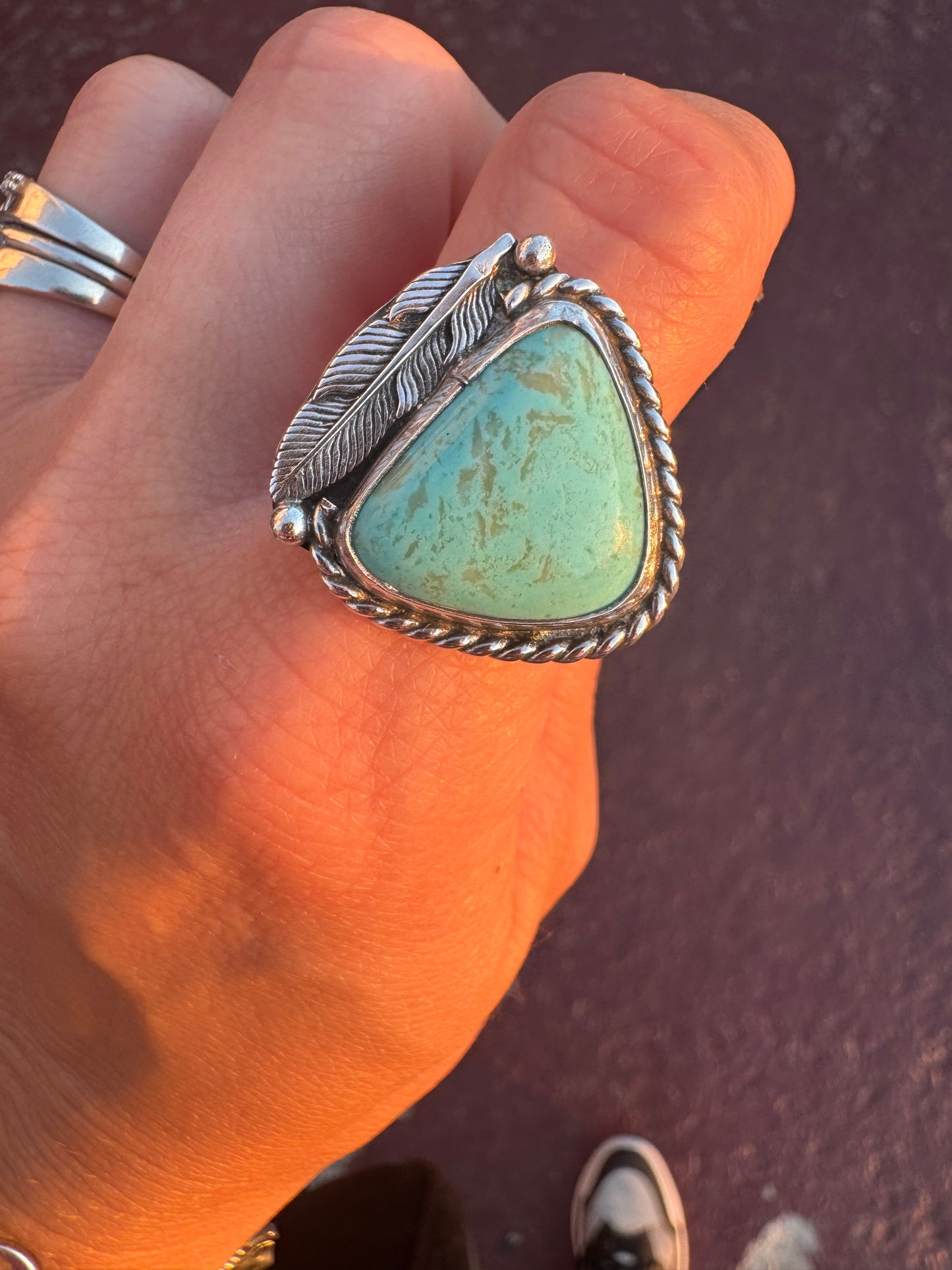 Turquoise ring with Feather size 7.75