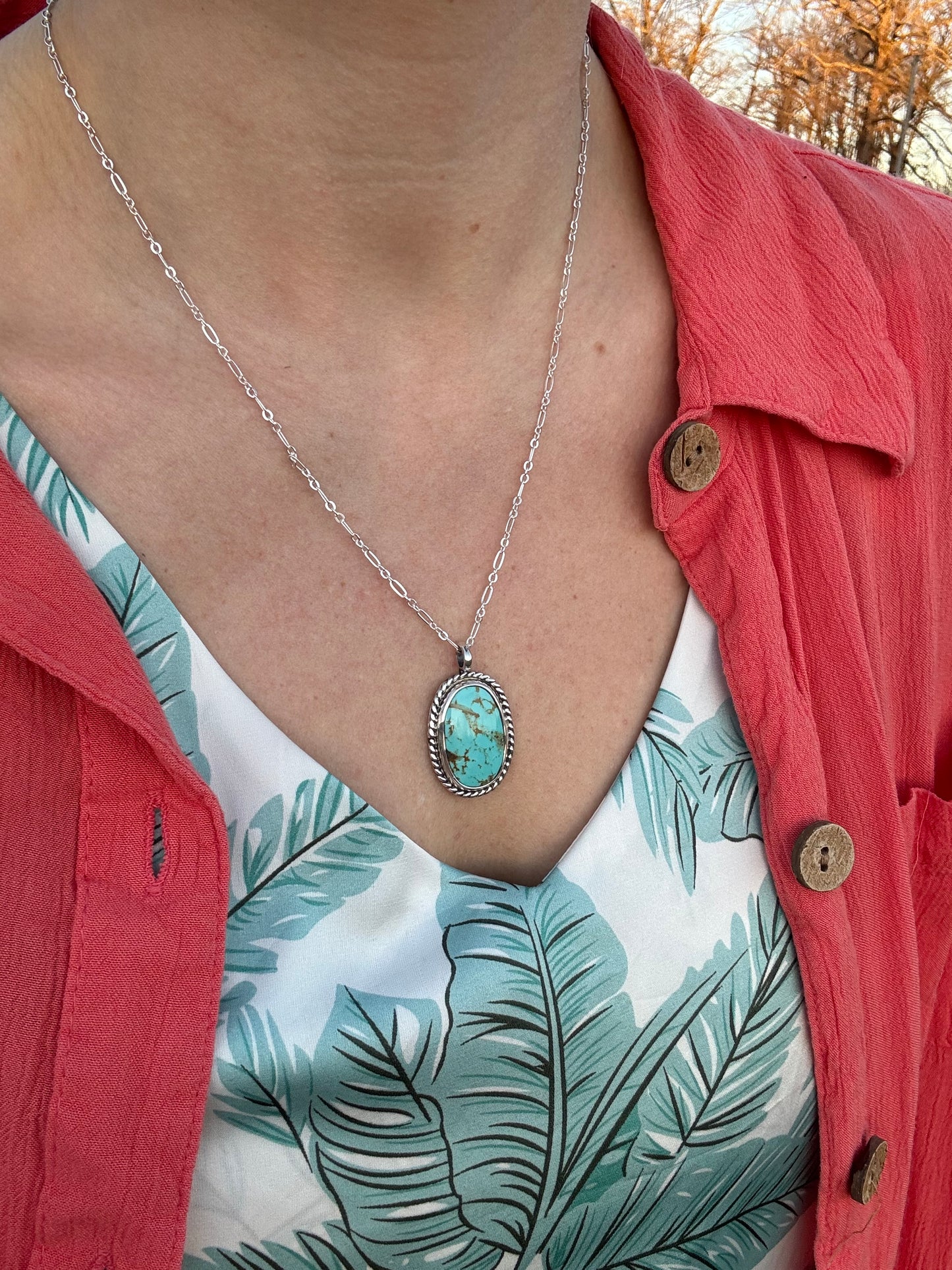 Tyrone turquoise twisted rope pendant