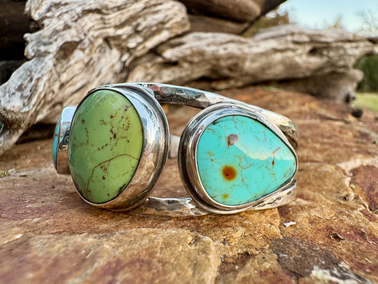 Three stone Tyrone turquoise cuff bracelet