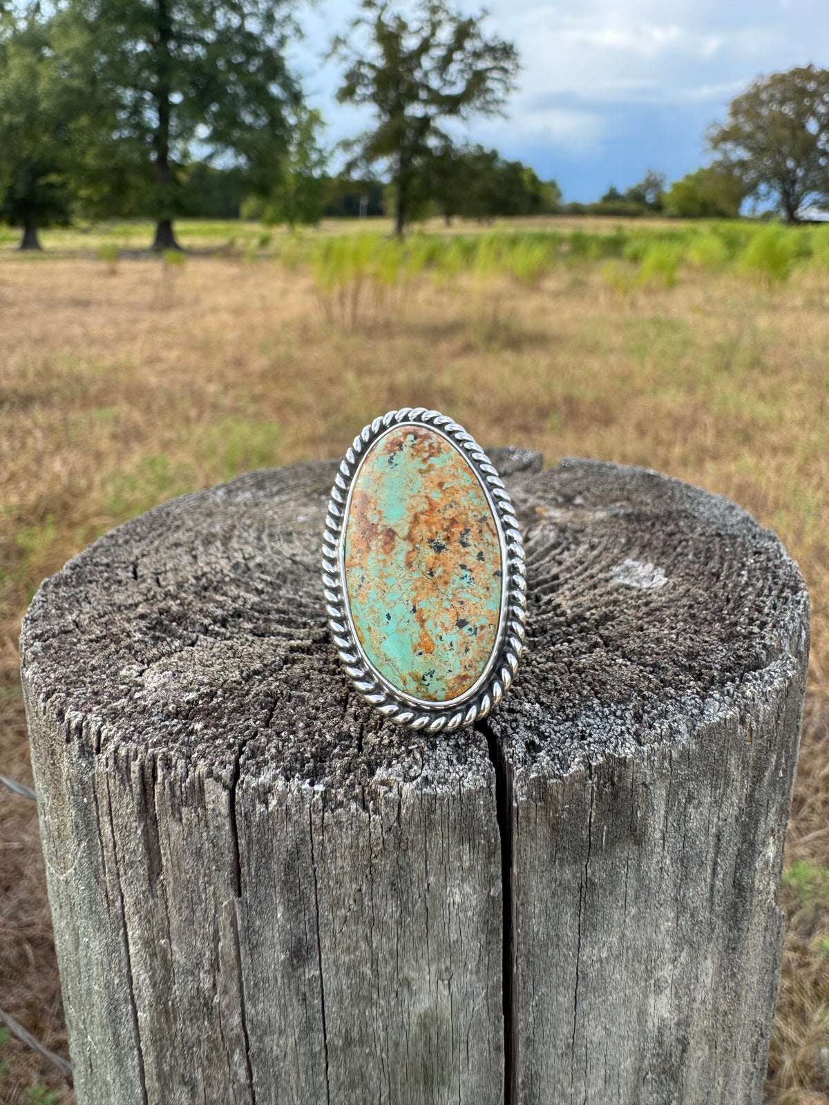 Speckled Tyrone Turquoise Statement Ring size 8