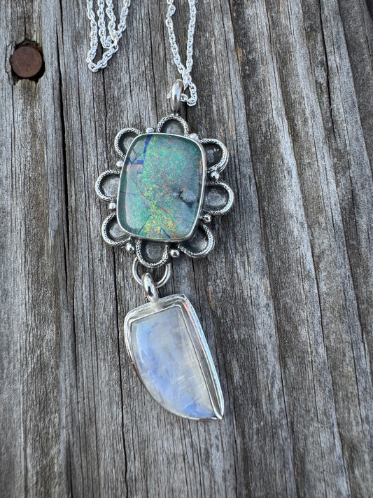 Monarch opal and Moonstone necklace