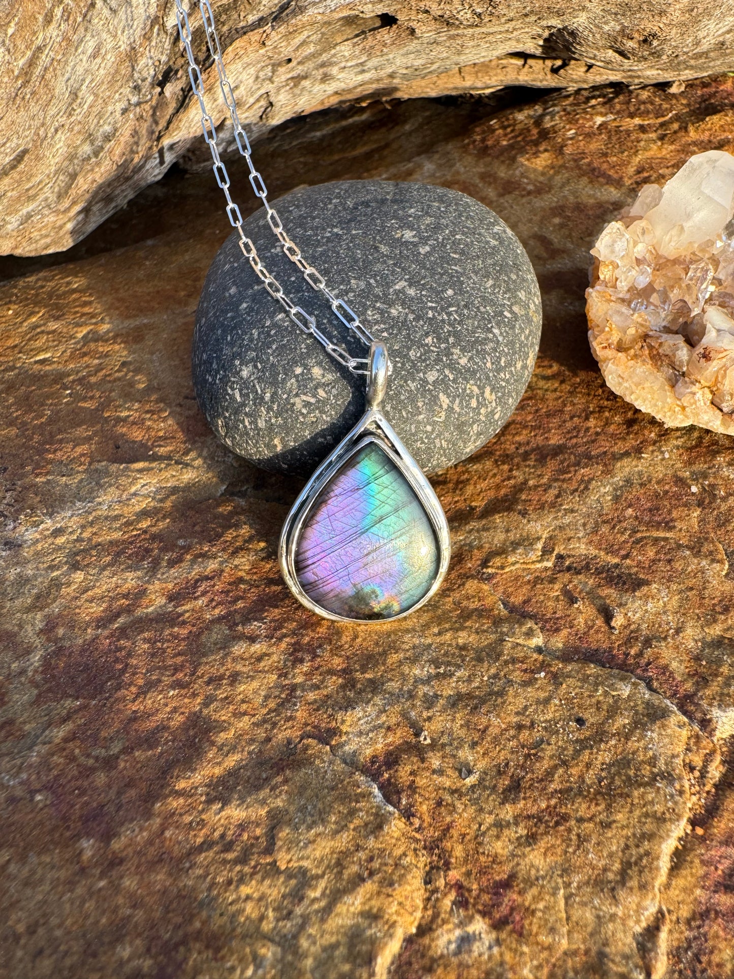 Purple Labradorite Teardrop Pendant