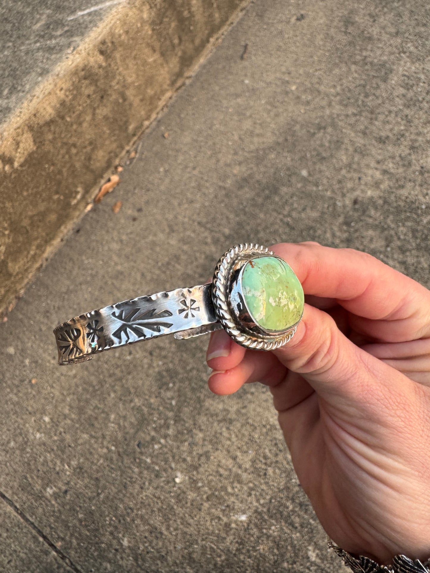 Green Tyrone Turquoise Stamped Cuff Bracelet