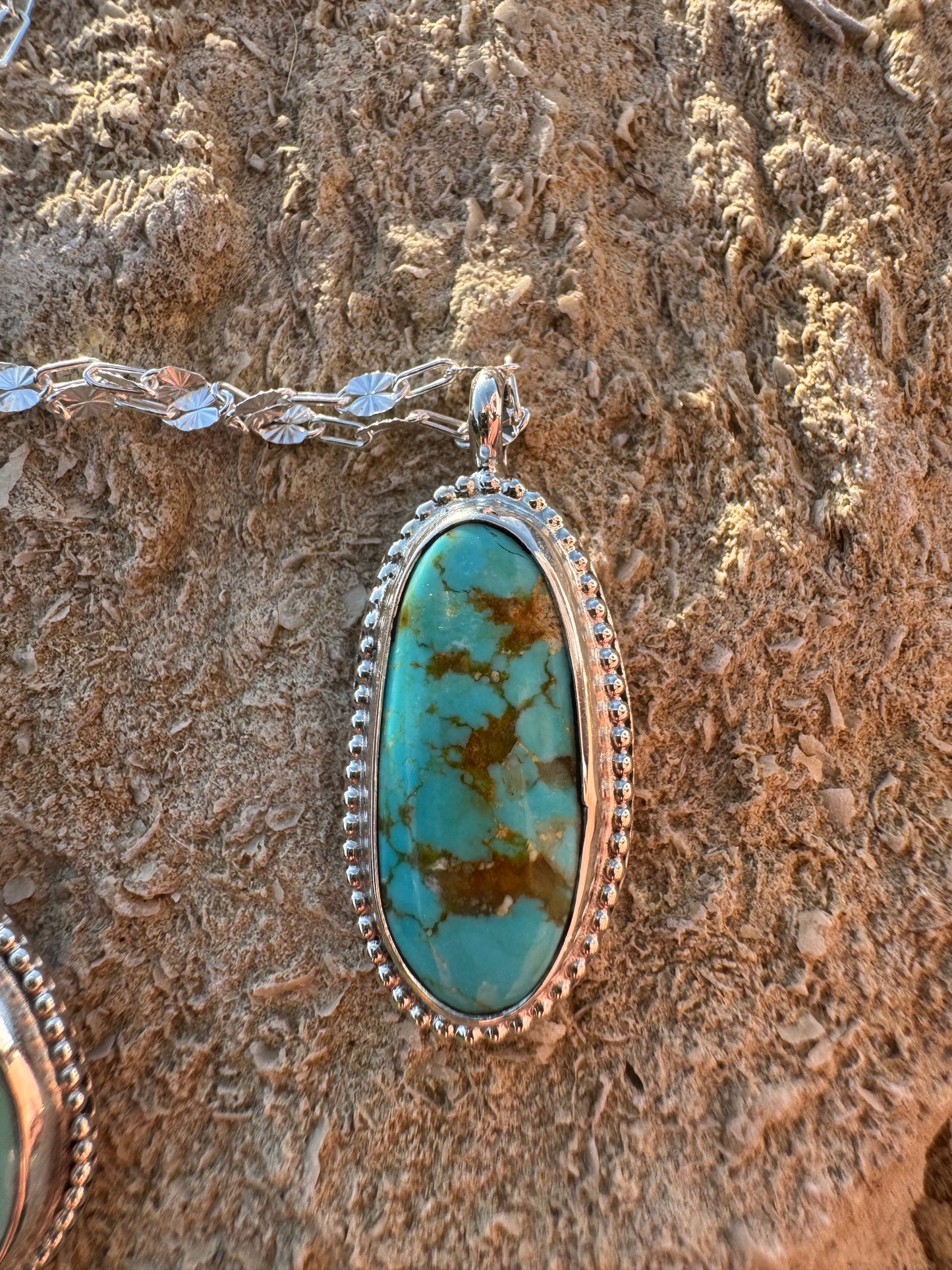 Elongated oval Tyrone turquoise Necklace