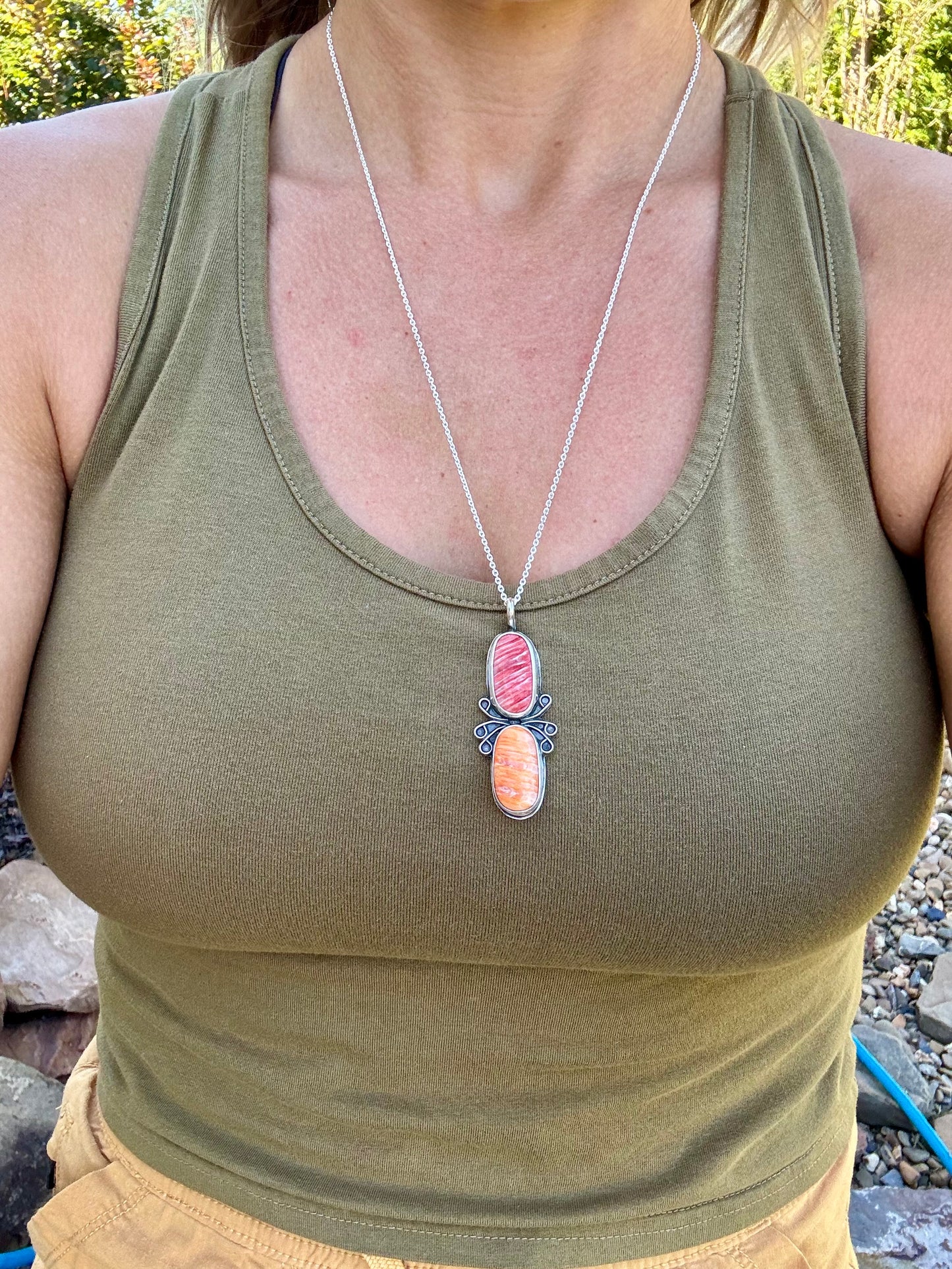 Two stone Spiny Oyster Necklace
