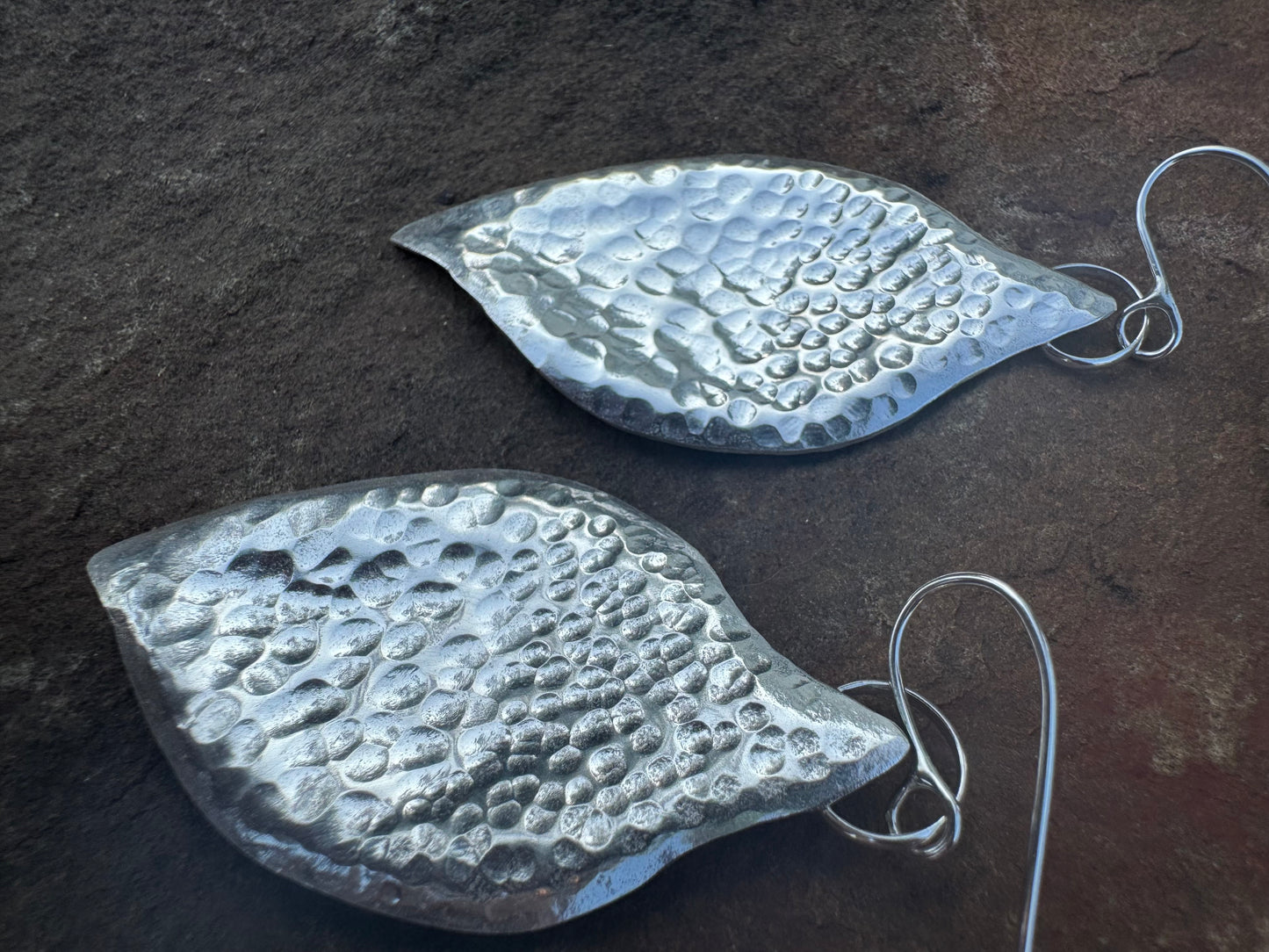 Hammered Sterling silver Leaf Earrings