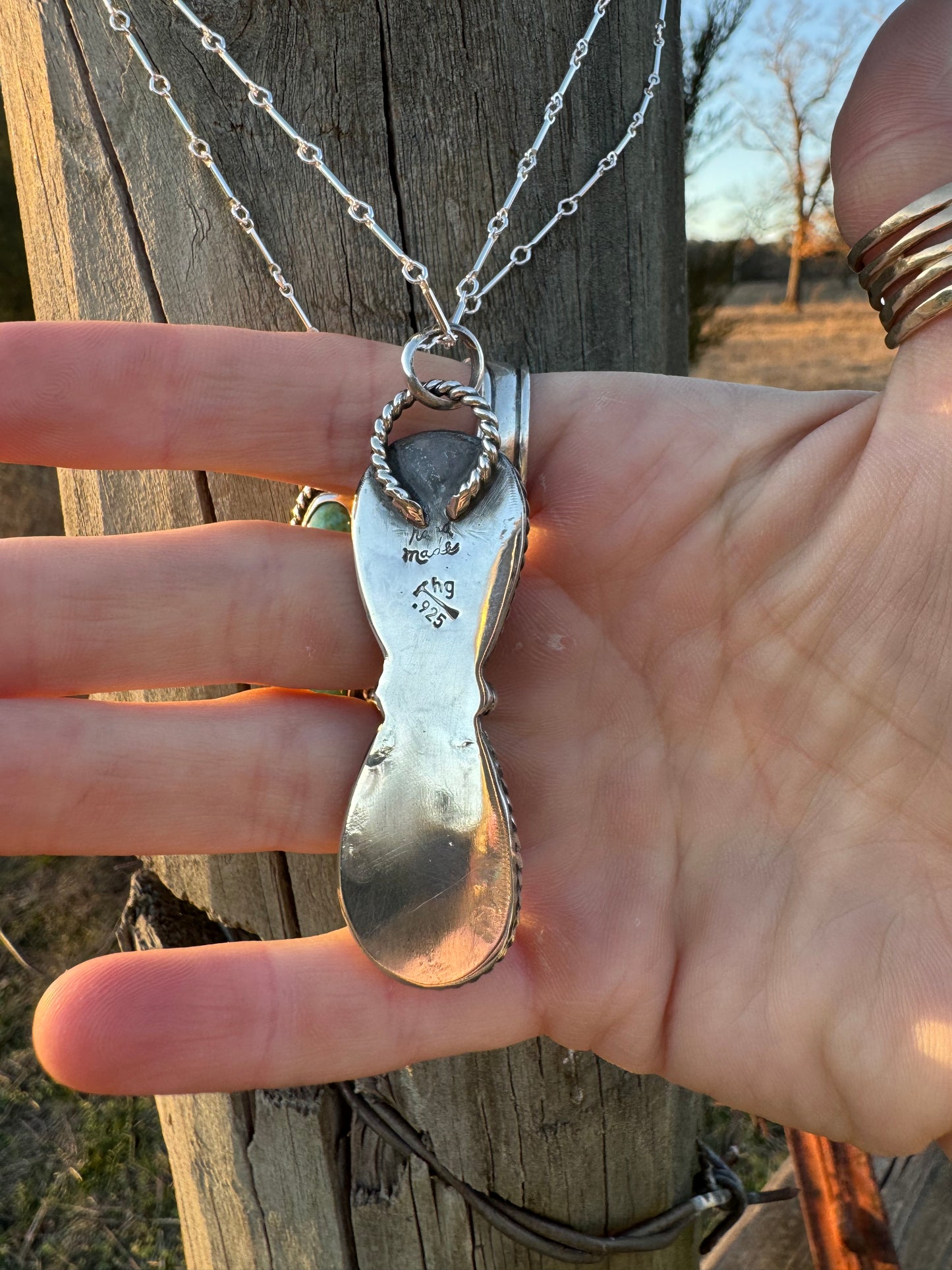 Two Stone Tyrone Turquoise statement Pendant