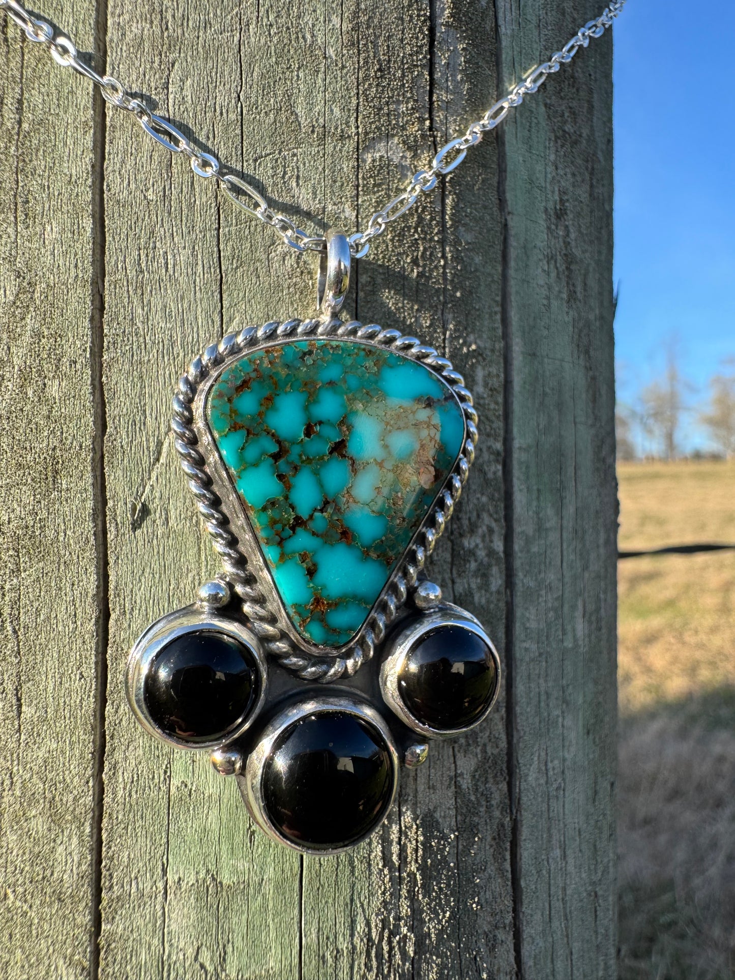 High Grade Spiderweb Kingman Turquoise and Black Onyx Necklace