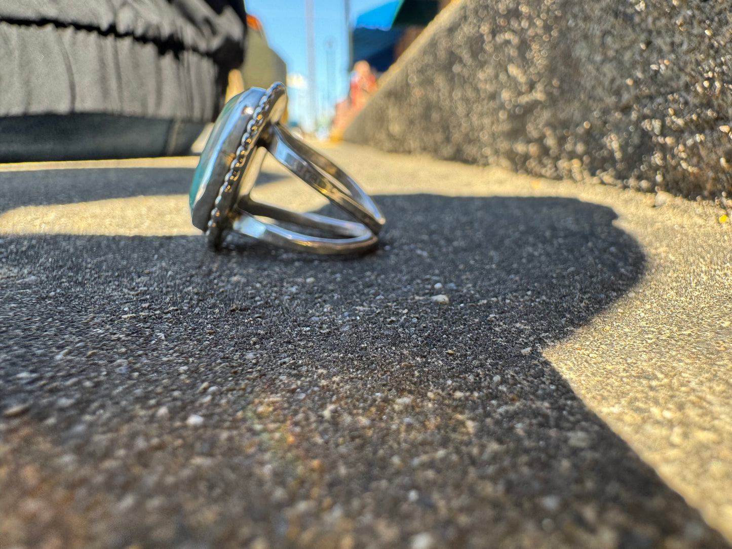 Cream and Turquoise beaded wire ring size 7.5