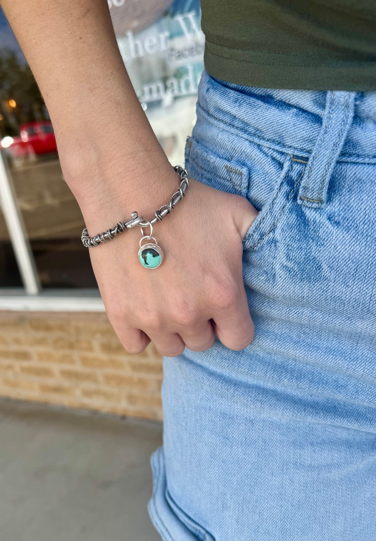 Knotted Rope Bangle with turquoise charm