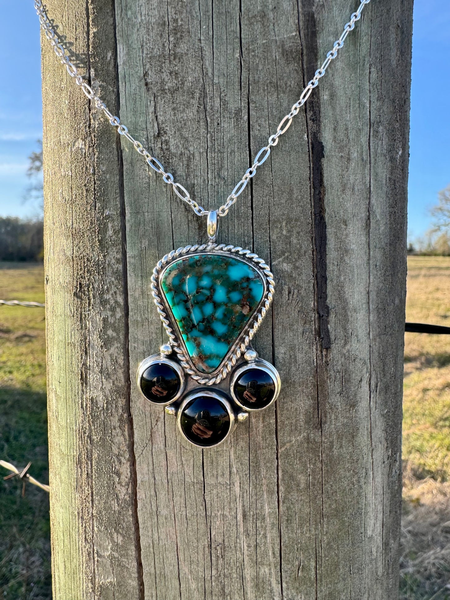 High Grade Spiderweb Kingman Turquoise and Black Onyx Necklace