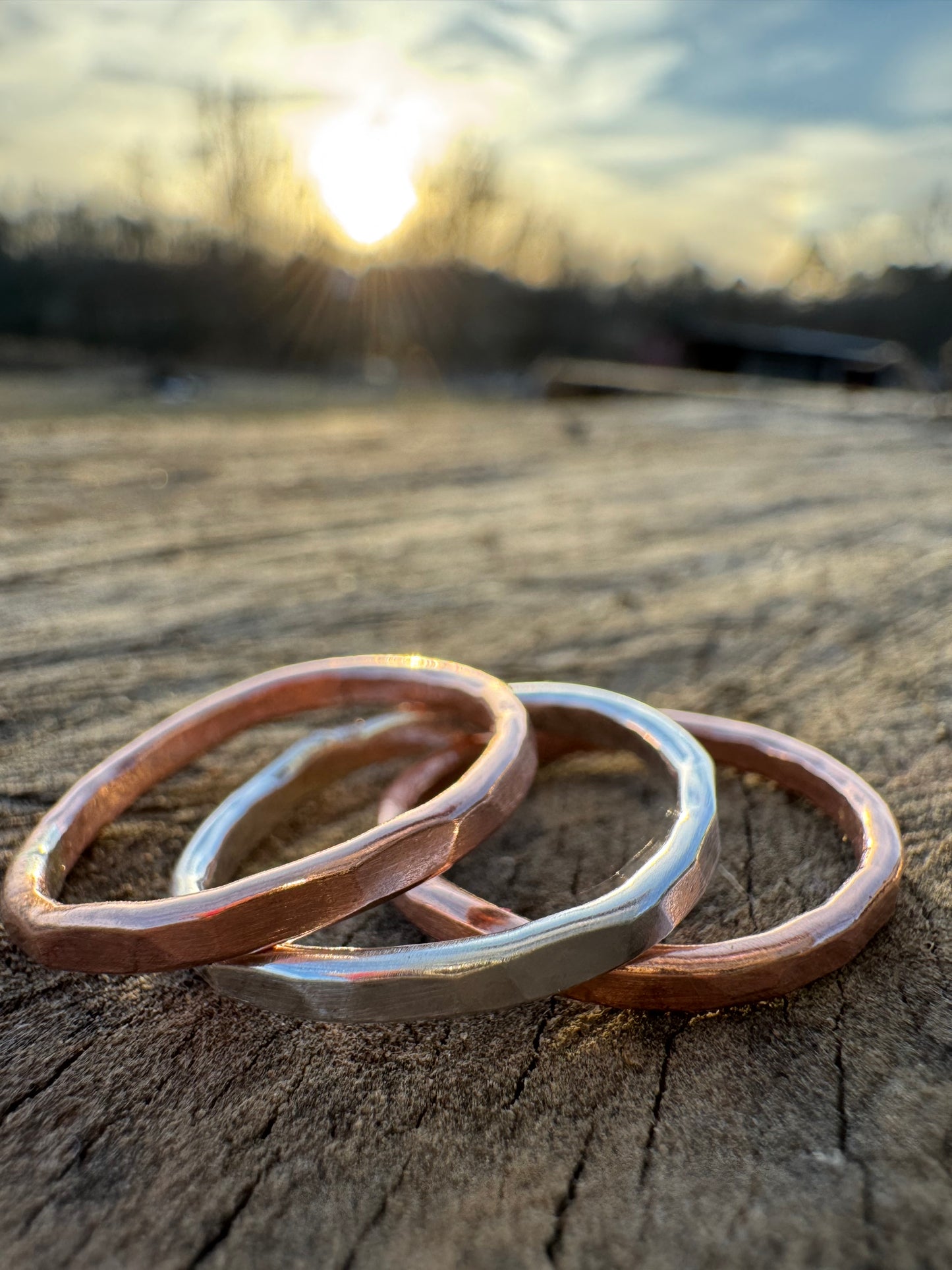 Hammered Sterling Silver and Copper stacker ring set