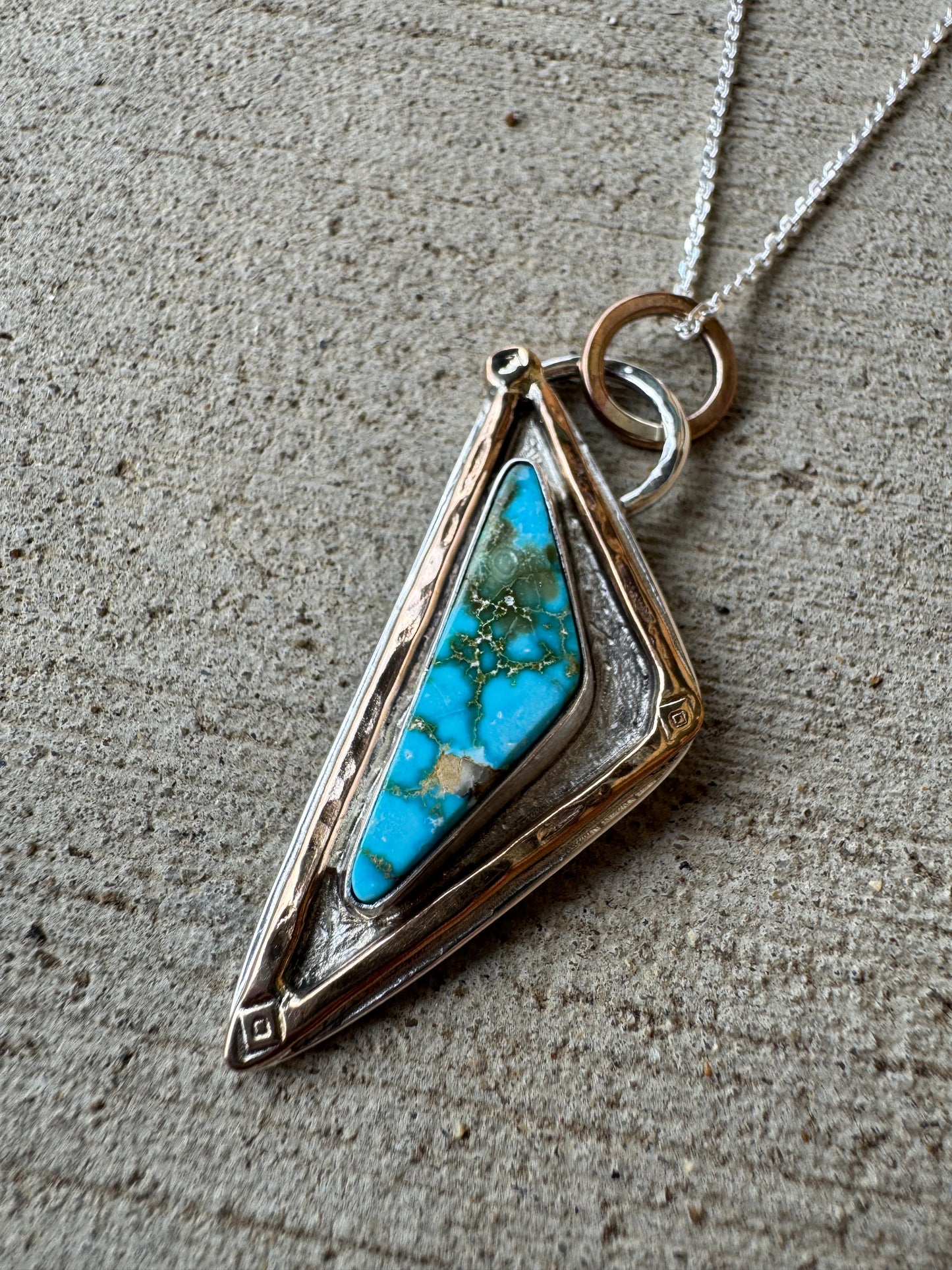 Bronze and silver Triangle Turquoise pendant