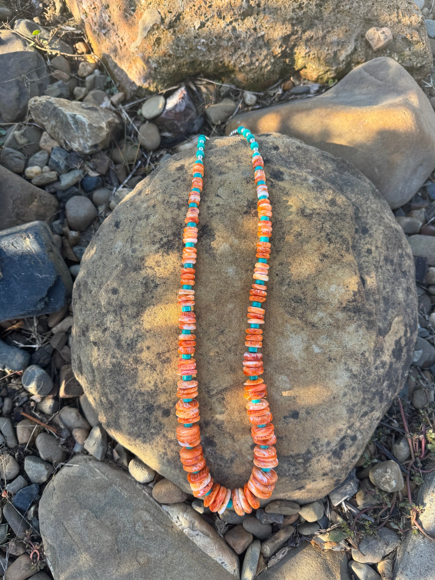 Spiny oyster and turquoise Heishi Beaded Necklace