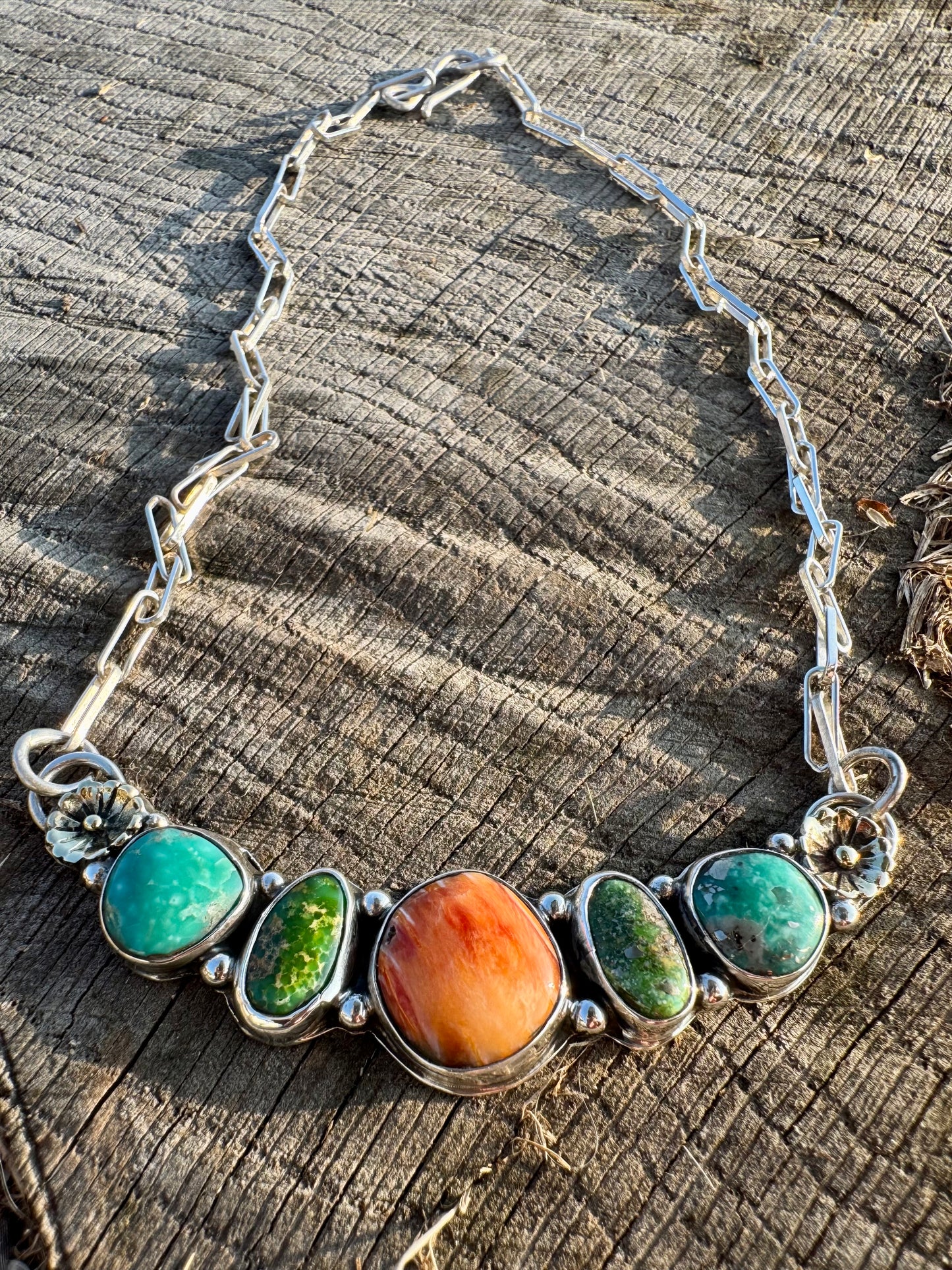 Spiny Oyster and Turquoise station necklace