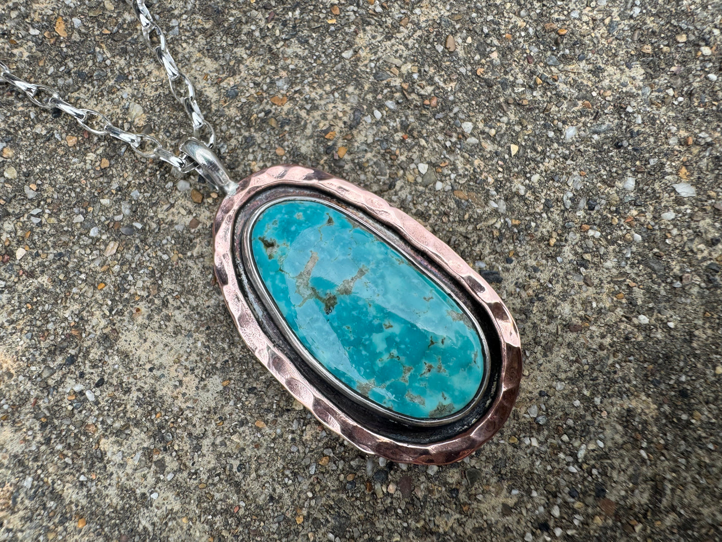 Water webbed Turquoise pendant with Copper Shadowbox