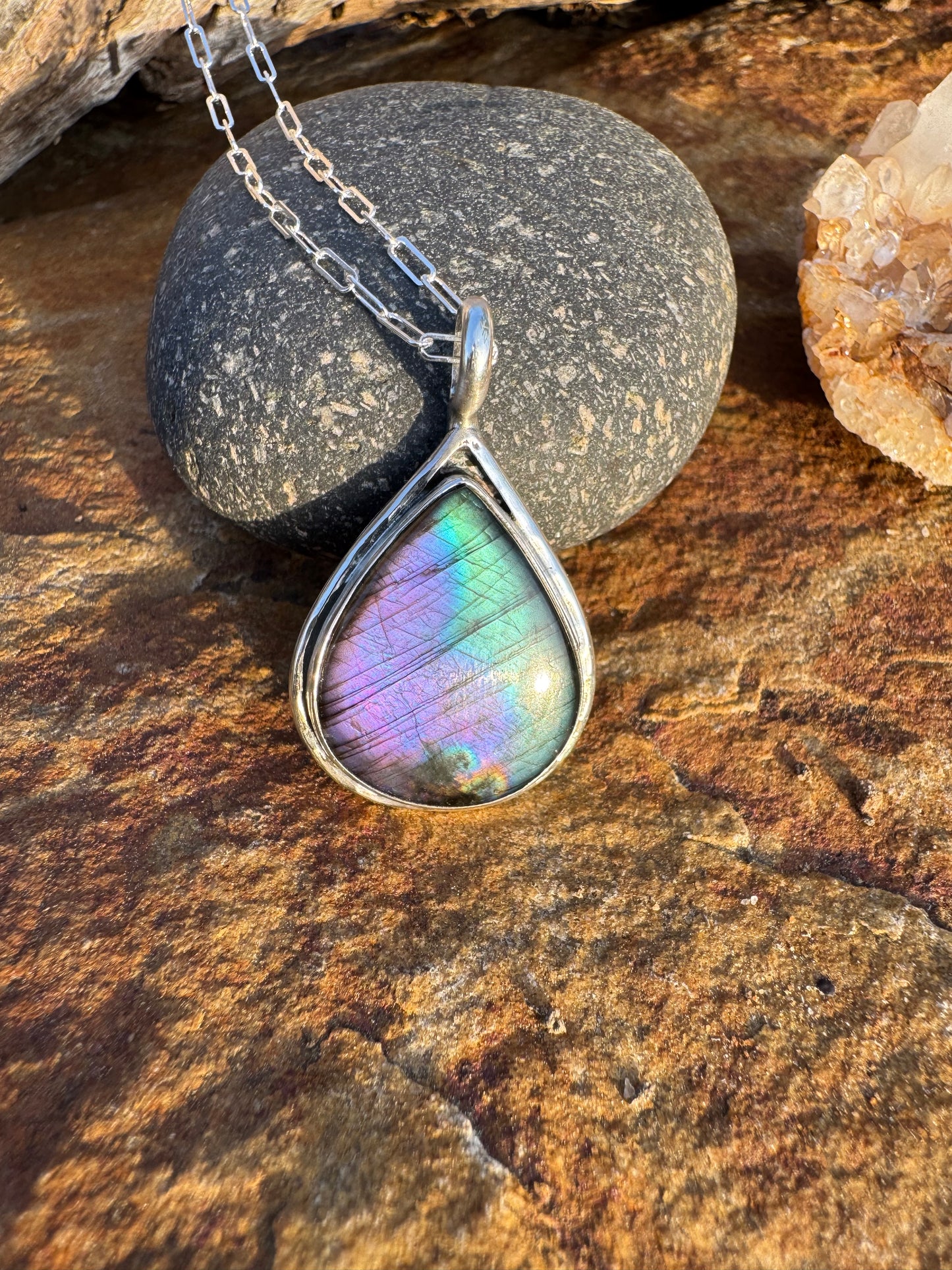 Purple Labradorite Teardrop Pendant